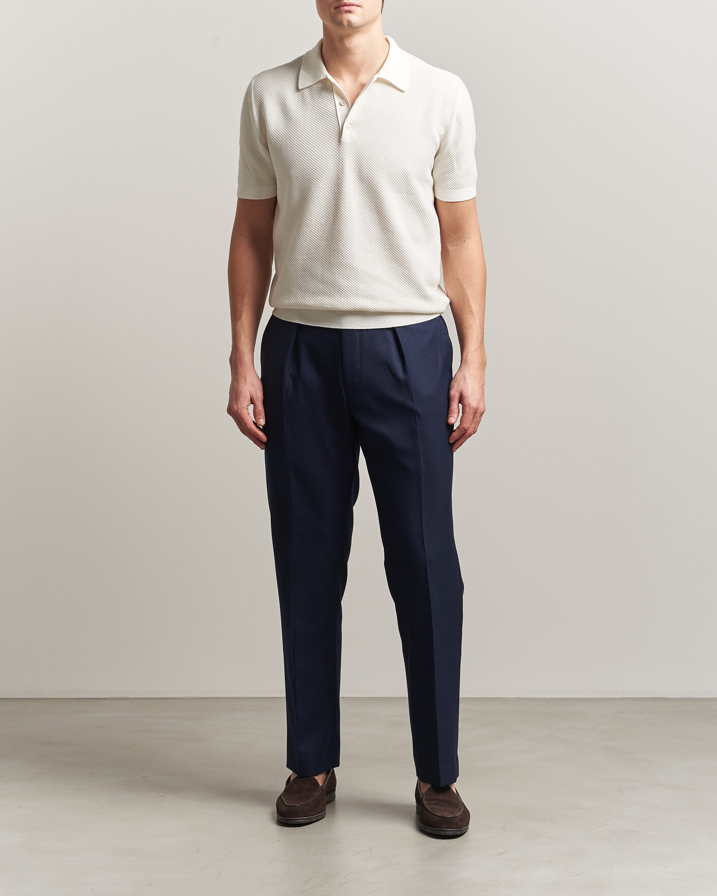 Heren | Polo's | Canali | Textured Knit Short Sleeve Polo Off White