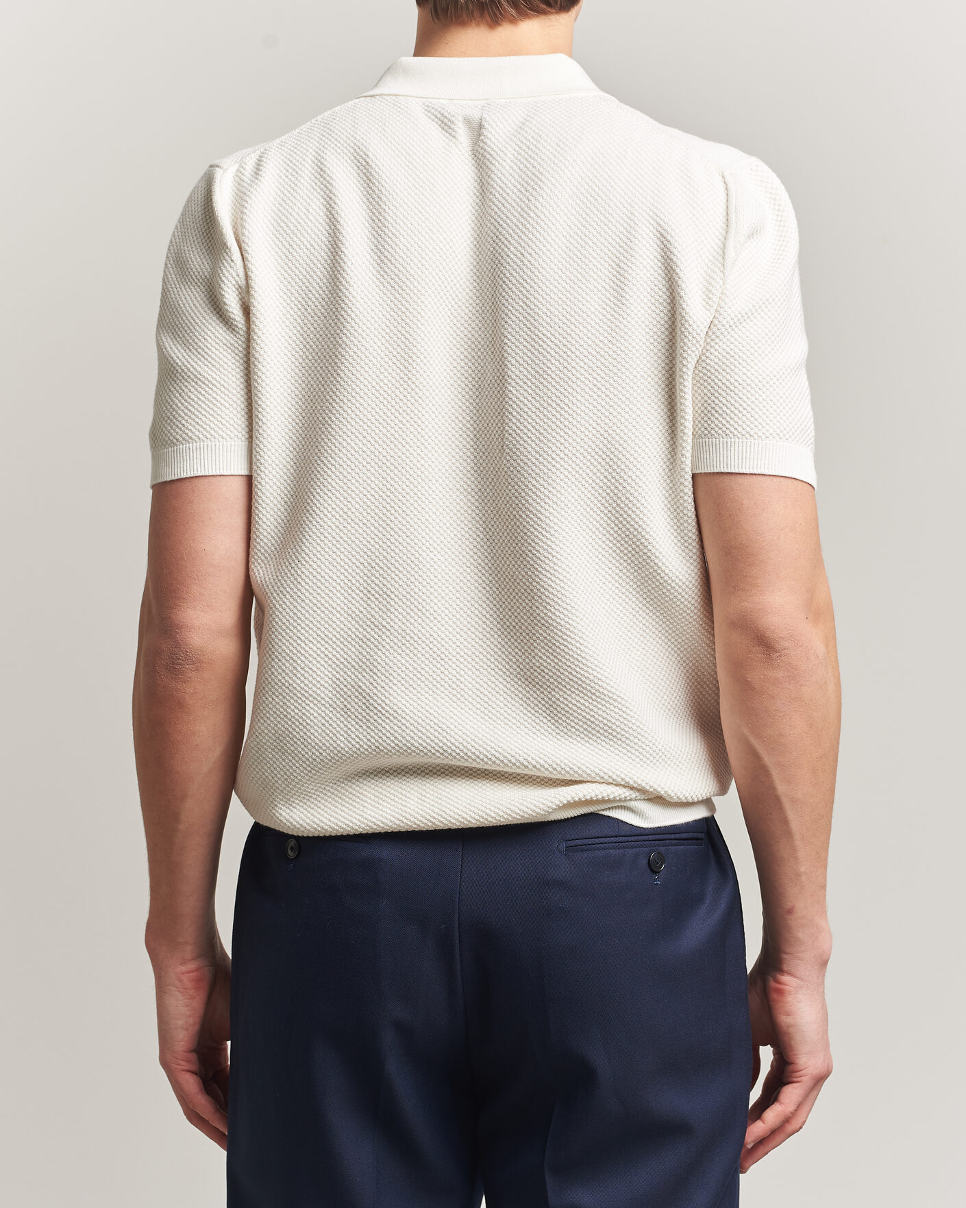 Heren | Polo's | Canali | Textured Knit Short Sleeve Polo Off White