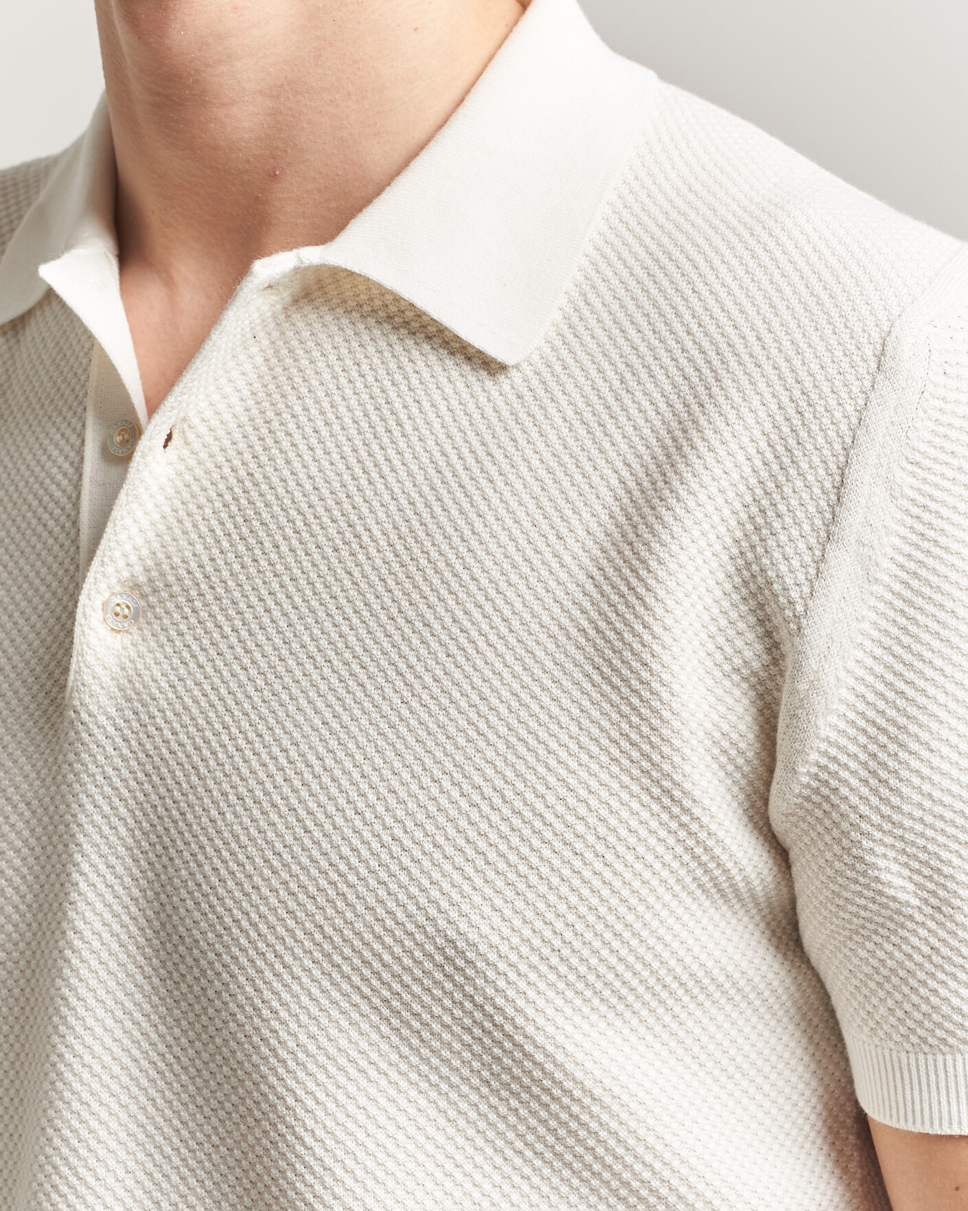 Heren | Polo's | Canali | Textured Knit Short Sleeve Polo Off White