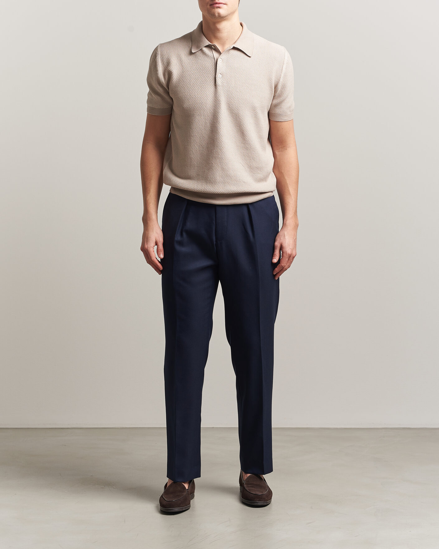 Heren | Polo's | Canali | Textured Knit Short Sleeve Polo Light Beige