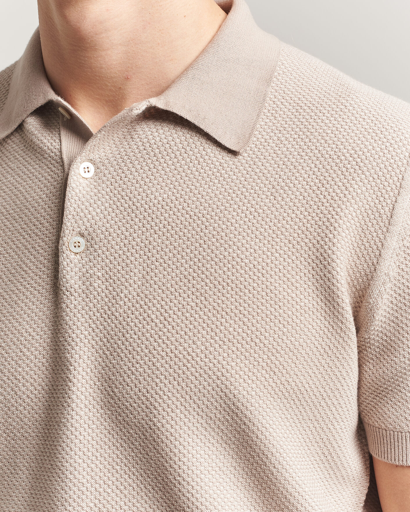 Heren | Polo's | Canali | Textured Knit Short Sleeve Polo Light Beige
