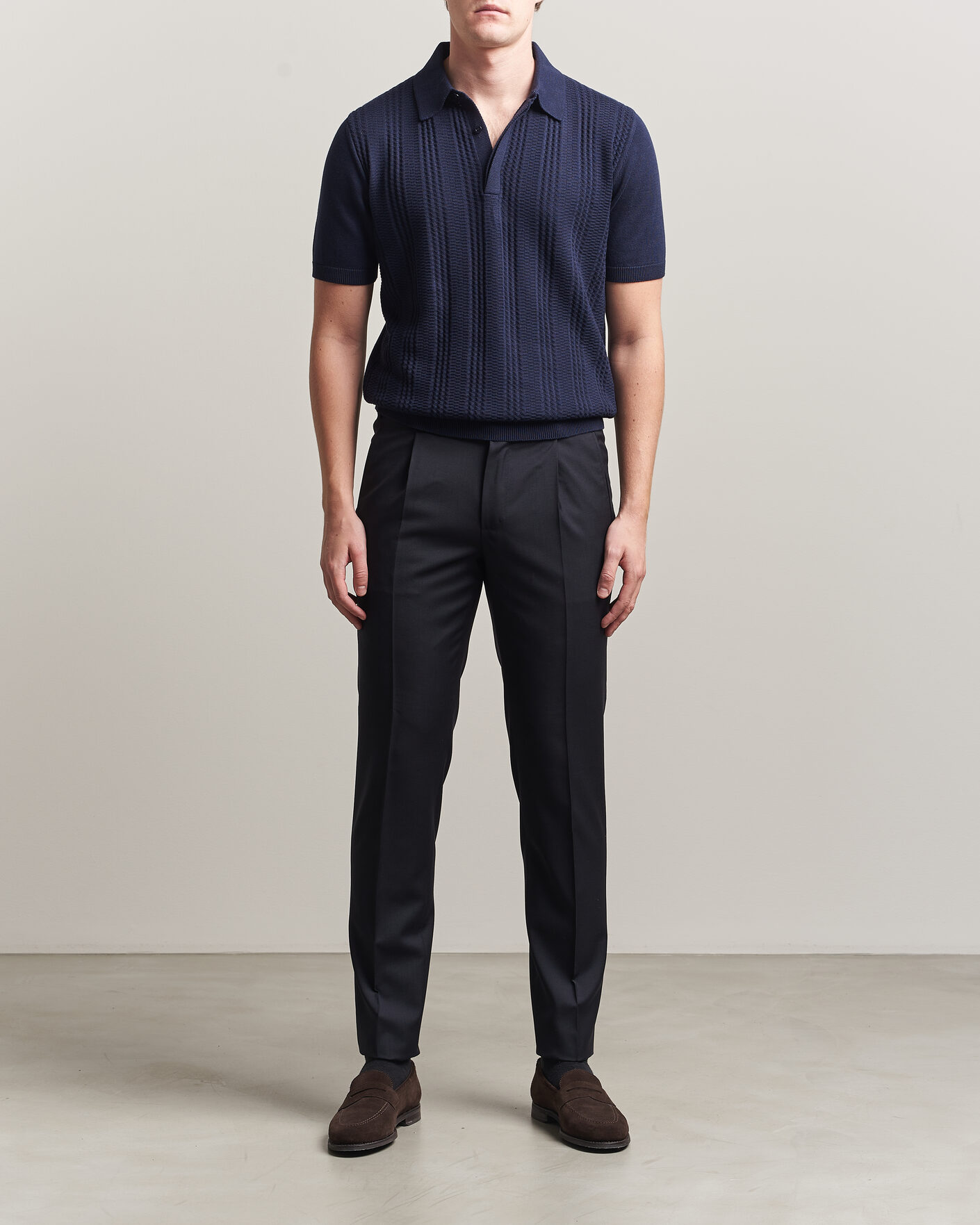 Heren | Polo's | Canali | Jacquard Short Sleeve Polo Navy