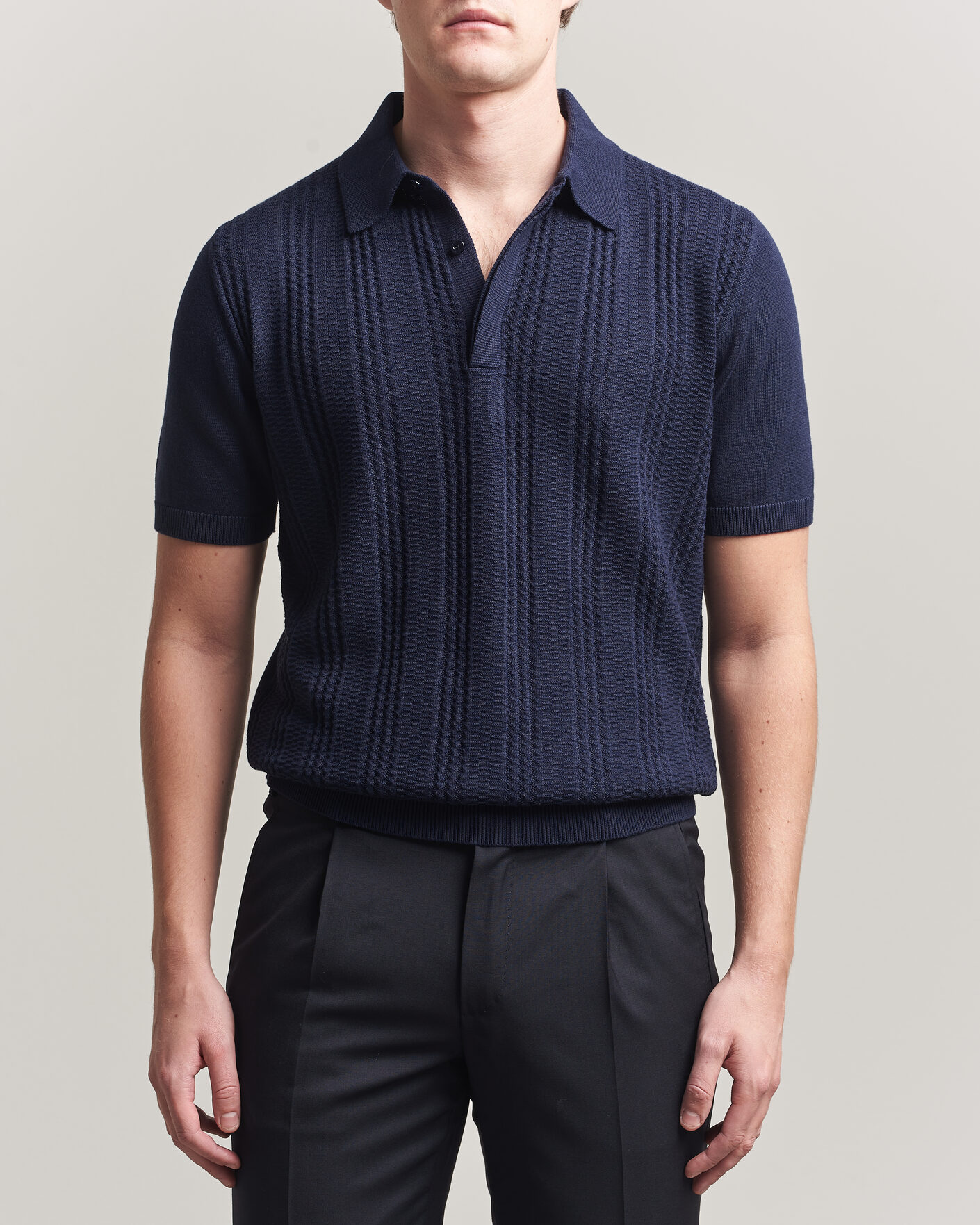 Heren | Polo's | Canali | Jacquard Short Sleeve Polo Navy