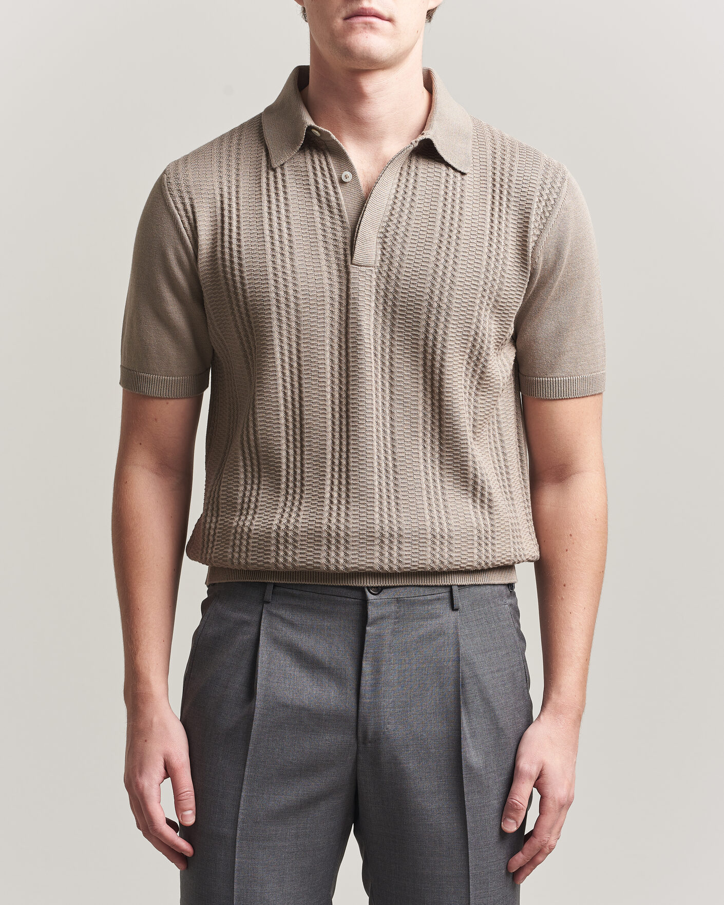Heren | Polo's | Canali | Jacquard Short Sleeve Polo Beige