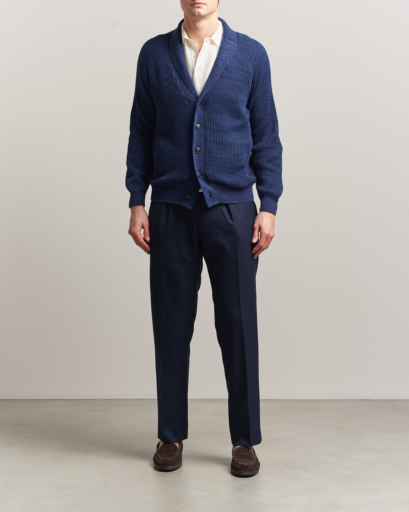 Heren | Truien | Canali | Rib Knit Shawl Cardigan Navy