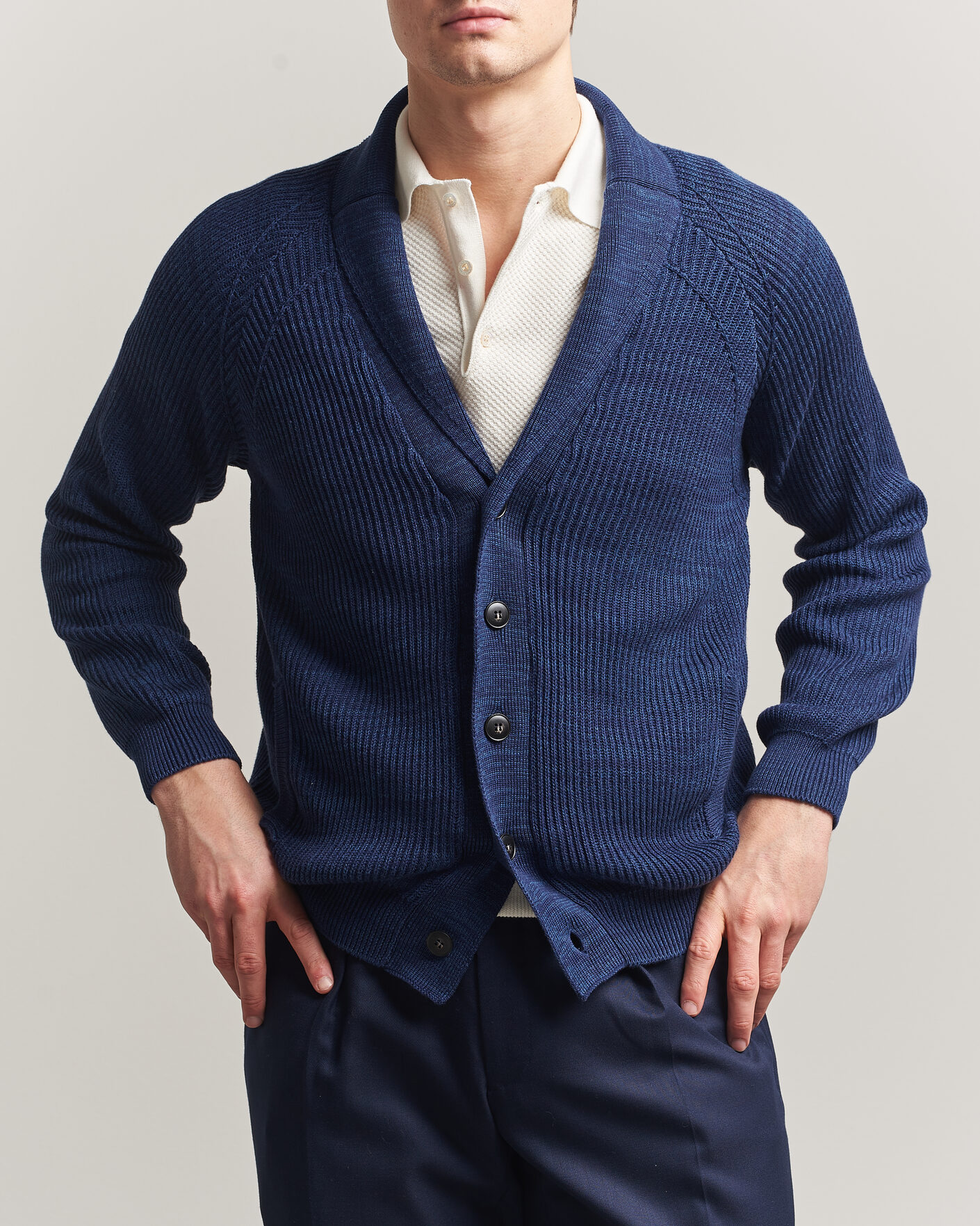 Heren | Truien | Canali | Rib Knit Shawl Cardigan Navy