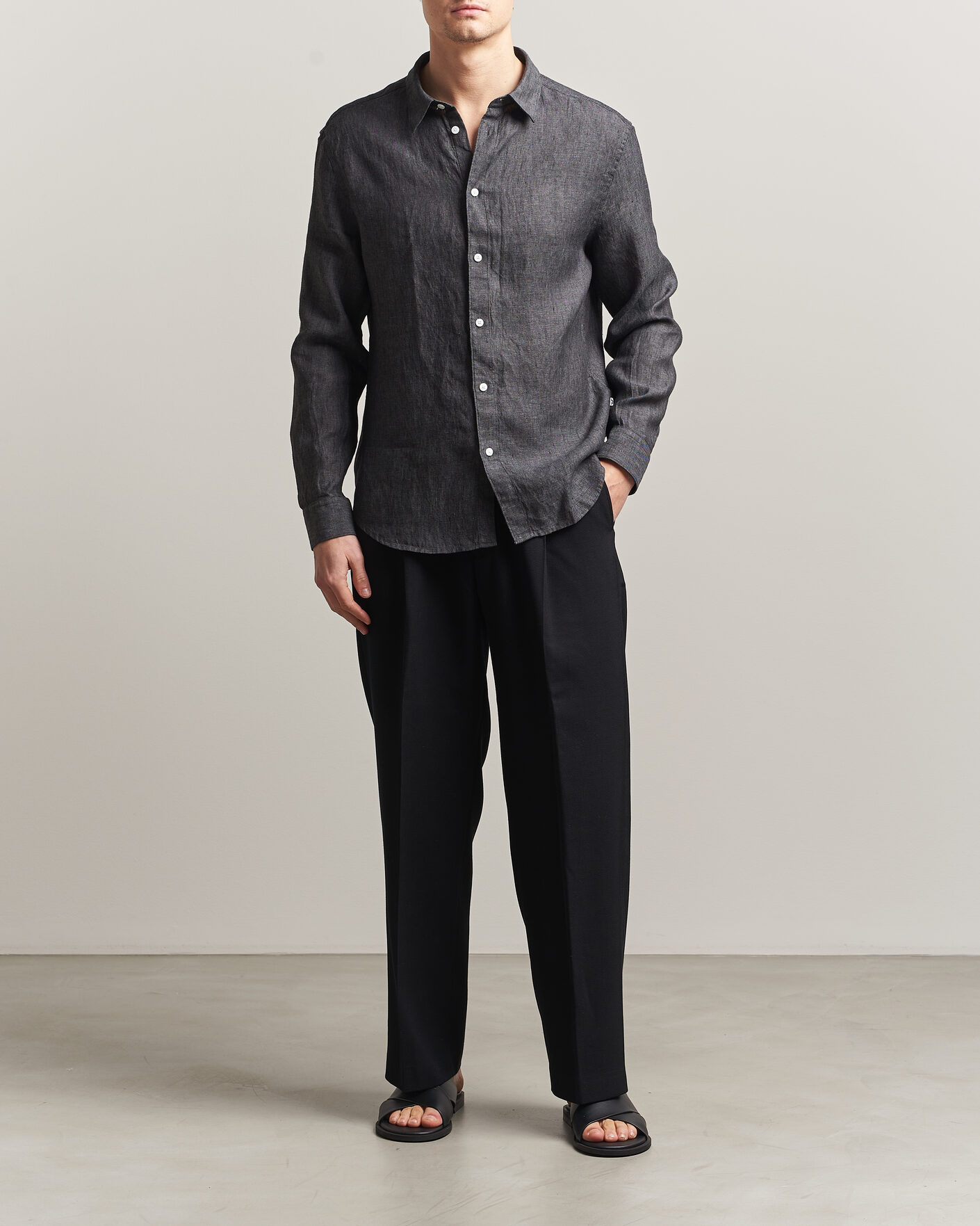 Heren | Overhemden | J.Lindeberg | Marlon Linen Melange Shirt Black