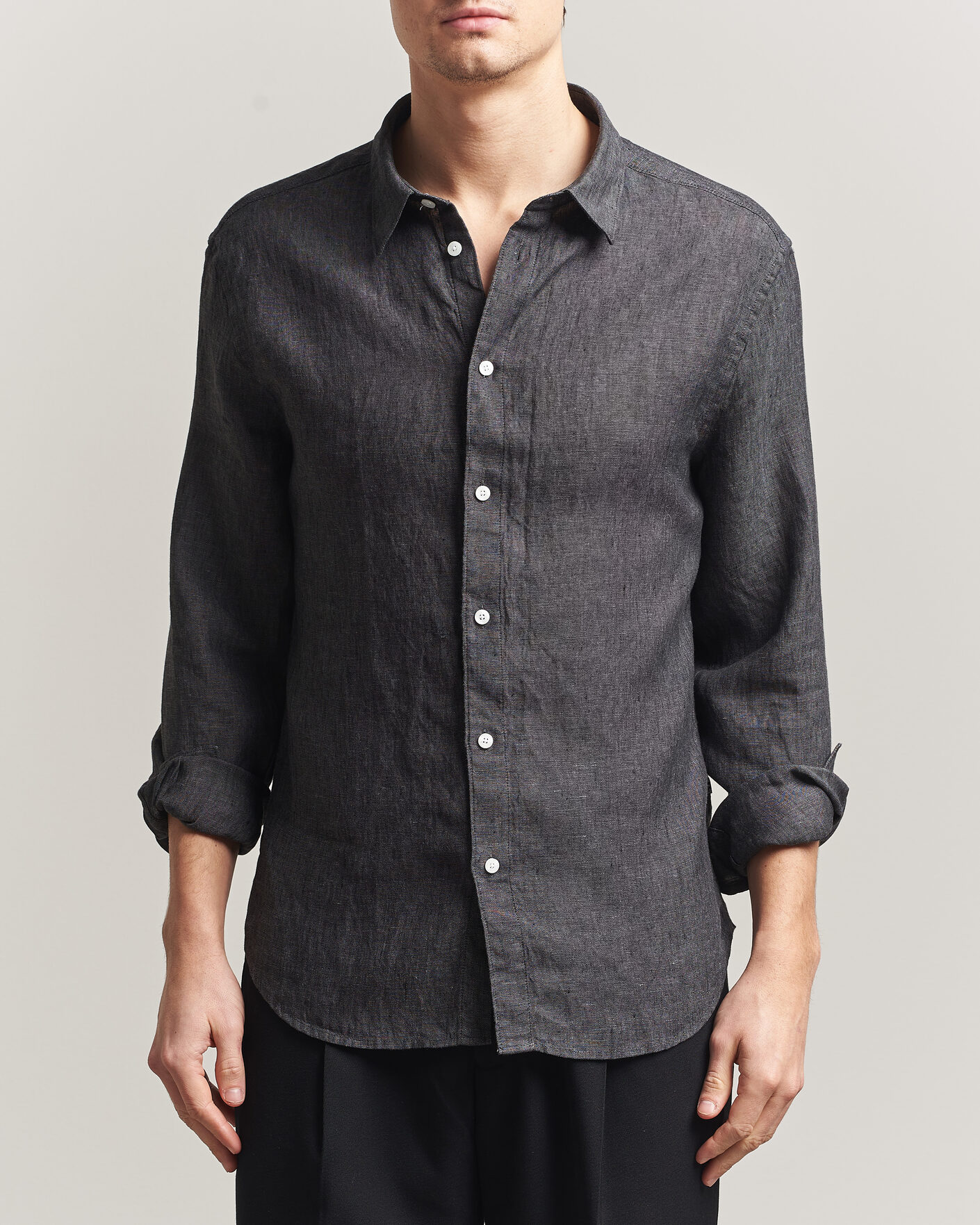 Heren | Overhemden | J.Lindeberg | Marlon Linen Melange Shirt Black