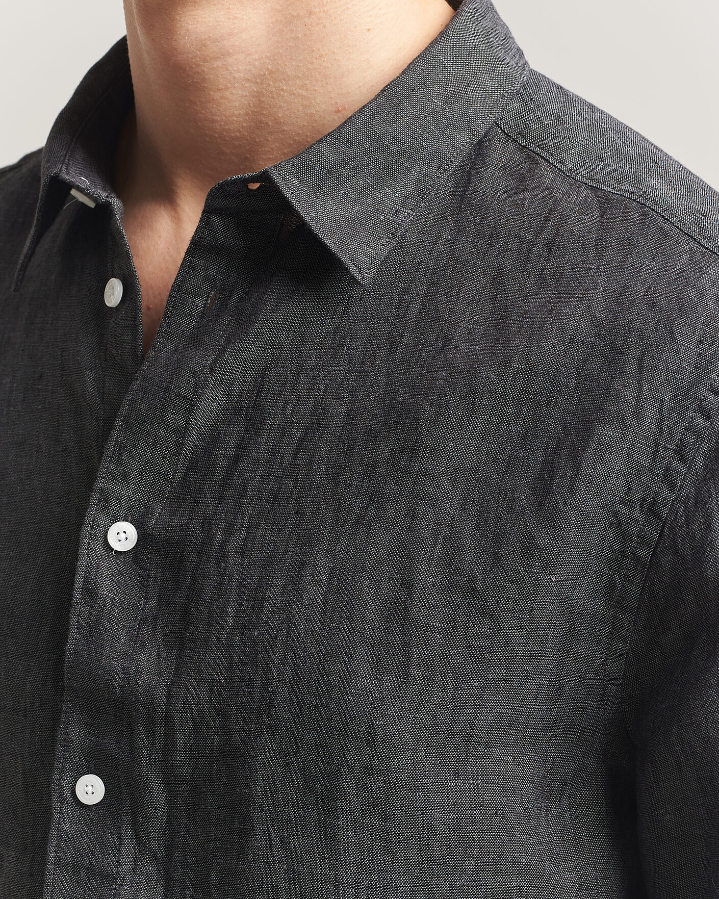 Heren | Overhemden | J.Lindeberg | Marlon Linen Melange Shirt Black