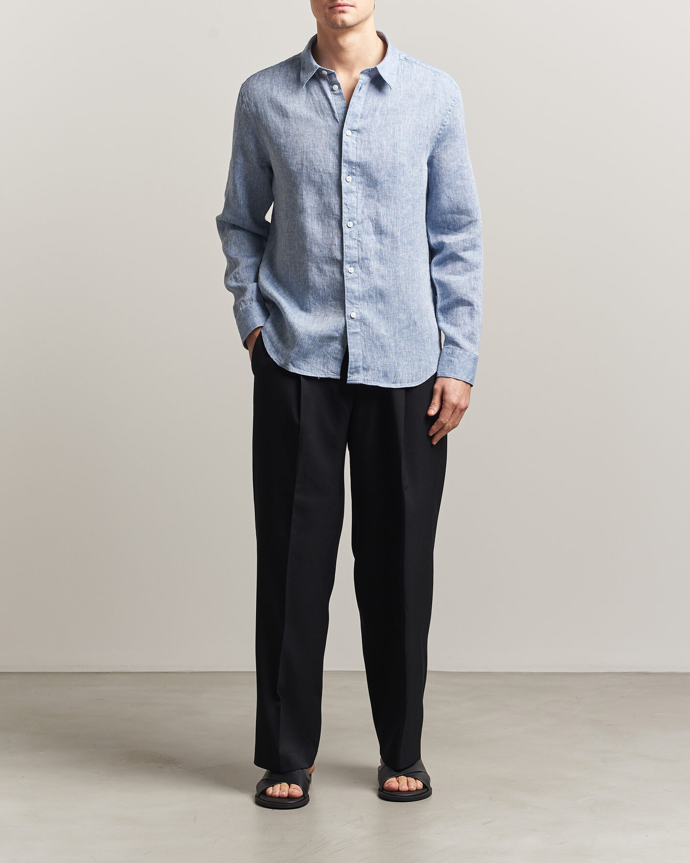 Heren | Overhemden | J.Lindeberg | Marlon Linen Melange Shirt Federal Blue