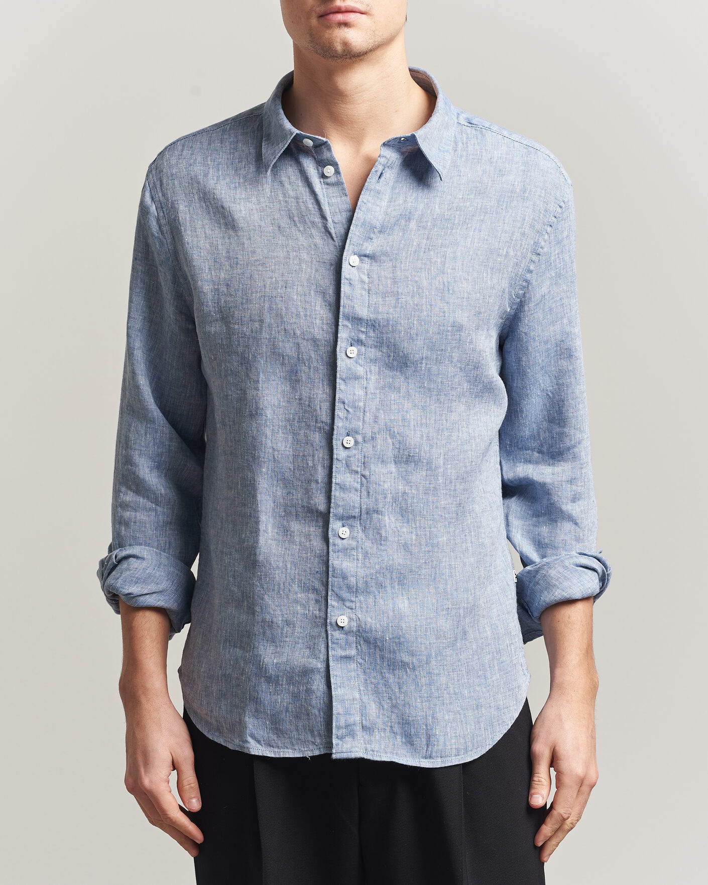 Heren | Overhemden | J.Lindeberg | Marlon Linen Melange Shirt Federal Blue