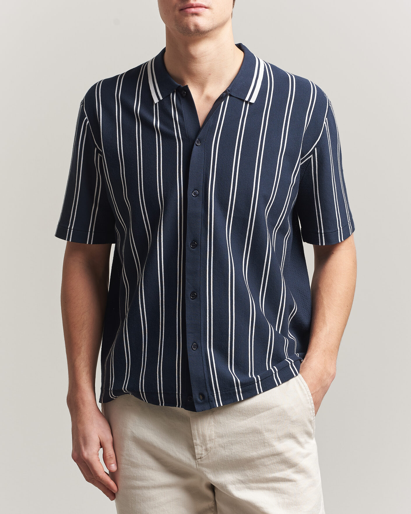 Heren | Overhemden | J.Lindeberg | Rue Knit Short Sleeve Shirt JL Navy