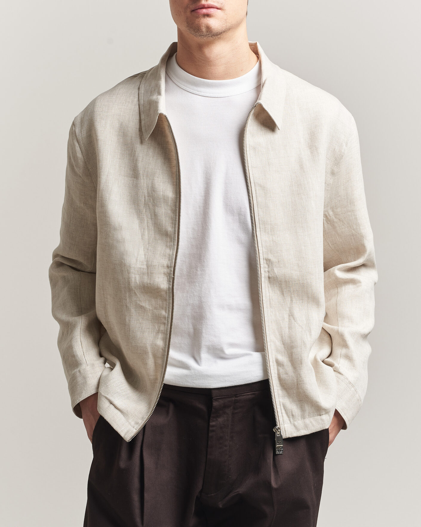 Heren | Overhemden | J.Lindeberg | Julius Drape Linen Overshirt Moonbeam