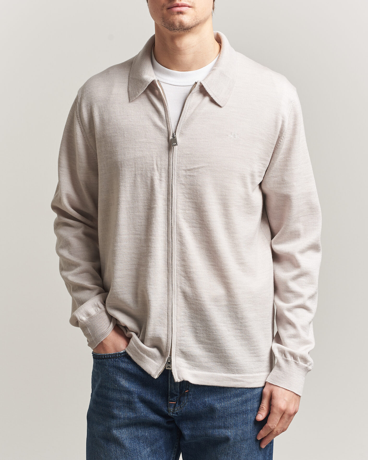 Heren | Truien | J.Lindeberg | Kaleb Merino Cardigan Moonbeam Melange