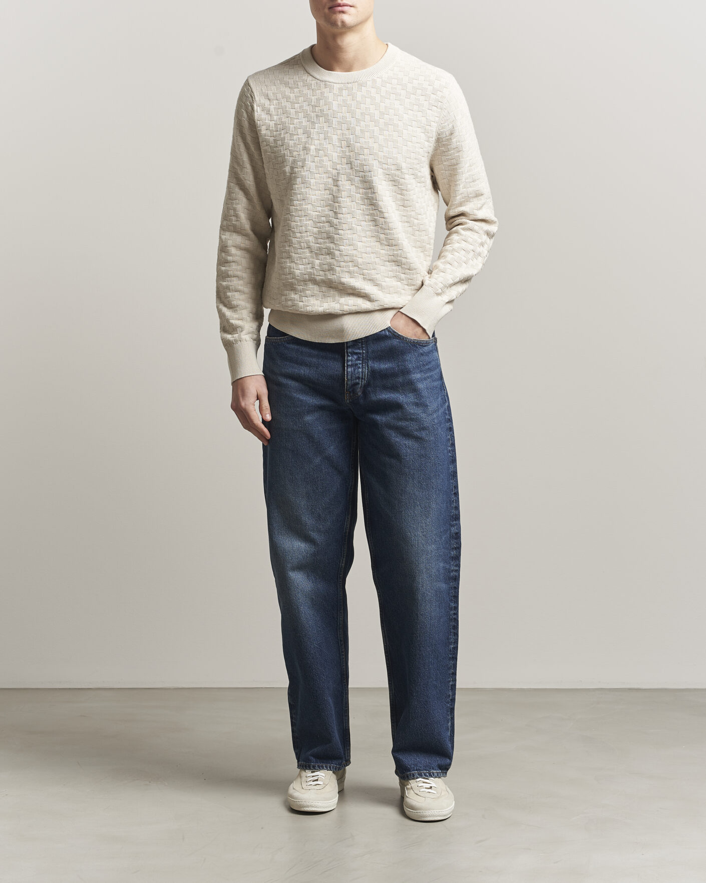 Heren | Truien | J.Lindeberg | Arthur Knit Cotton Sweater Moonbeam