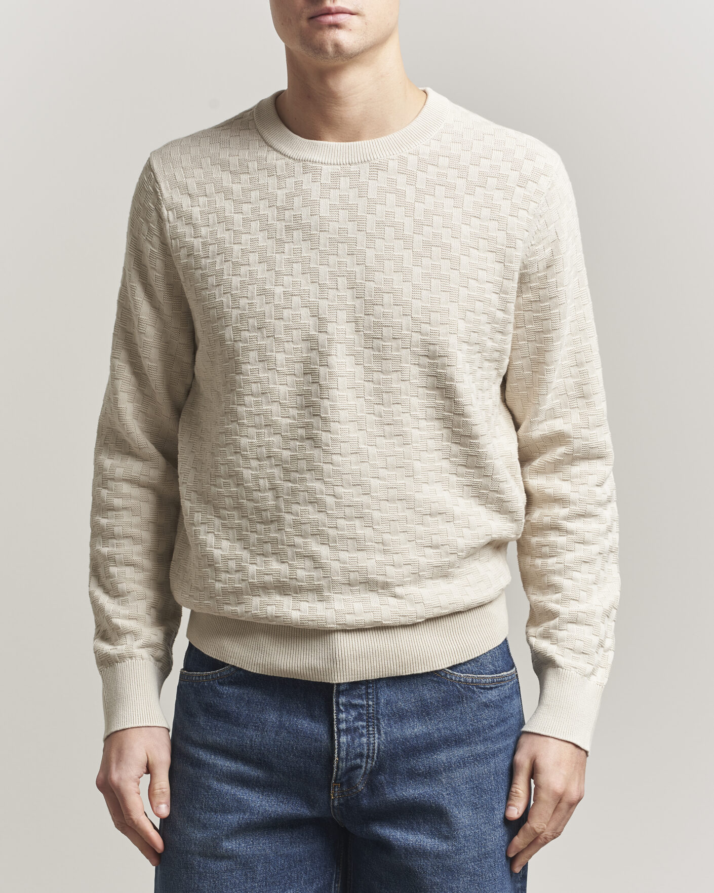 Heren | Truien | J.Lindeberg | Arthur Knit Cotton Sweater Moonbeam