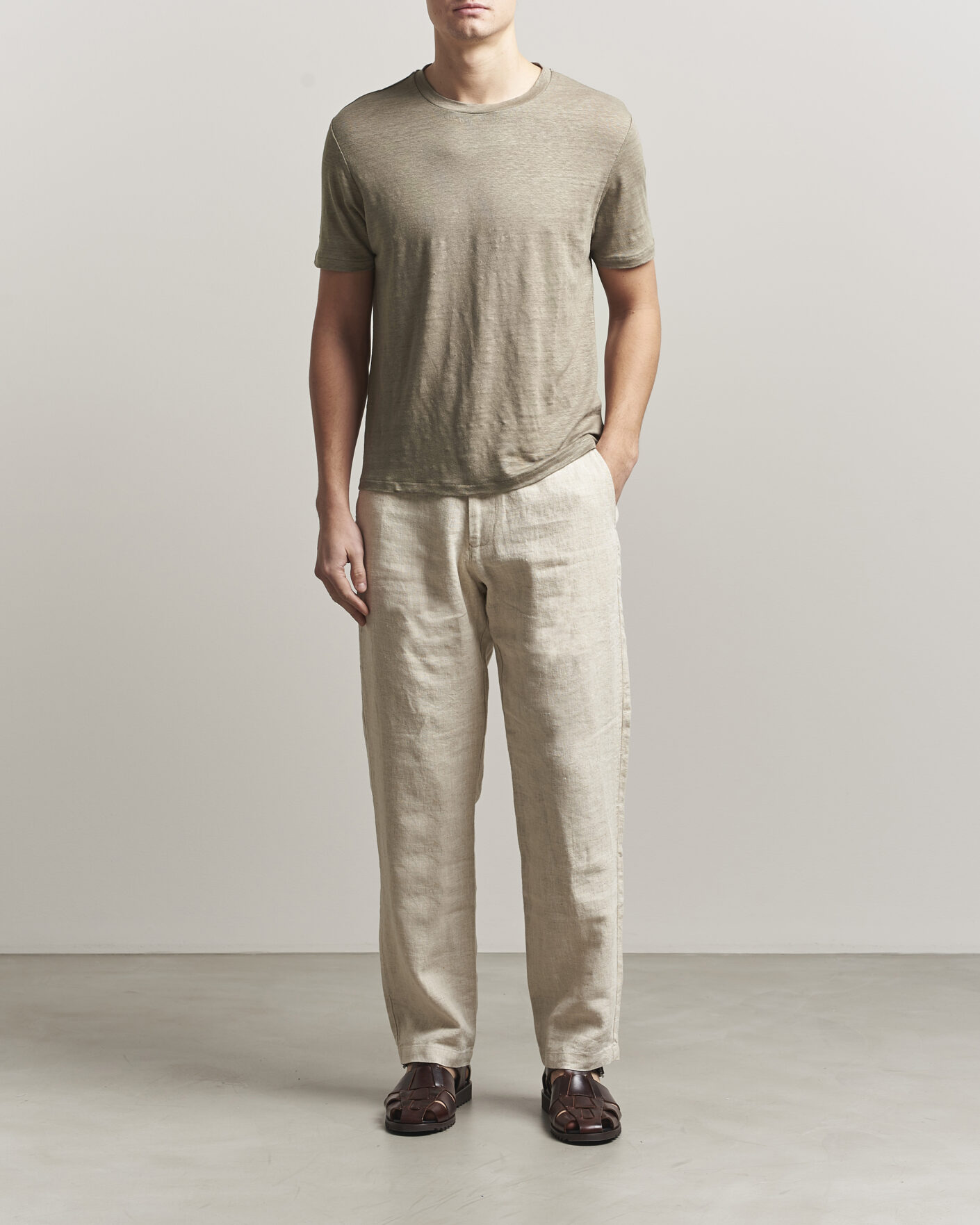 Heren | T-shirts | J.Lindeberg | Coma Linen T-Shirt Brindle