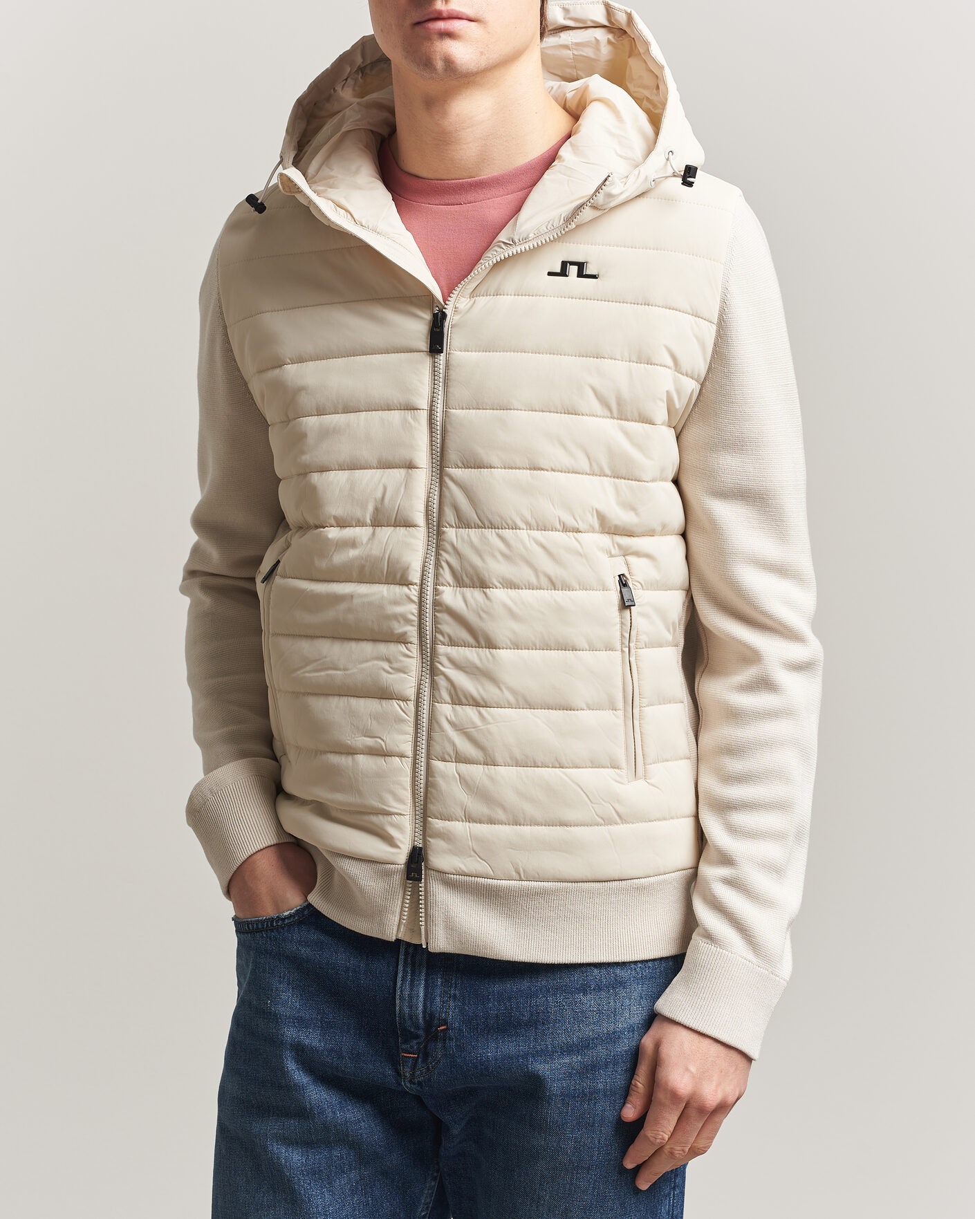 Heren | Jassen | J.Lindeberg | Ebbe Hybrid Knit Hoodie Moonbeam