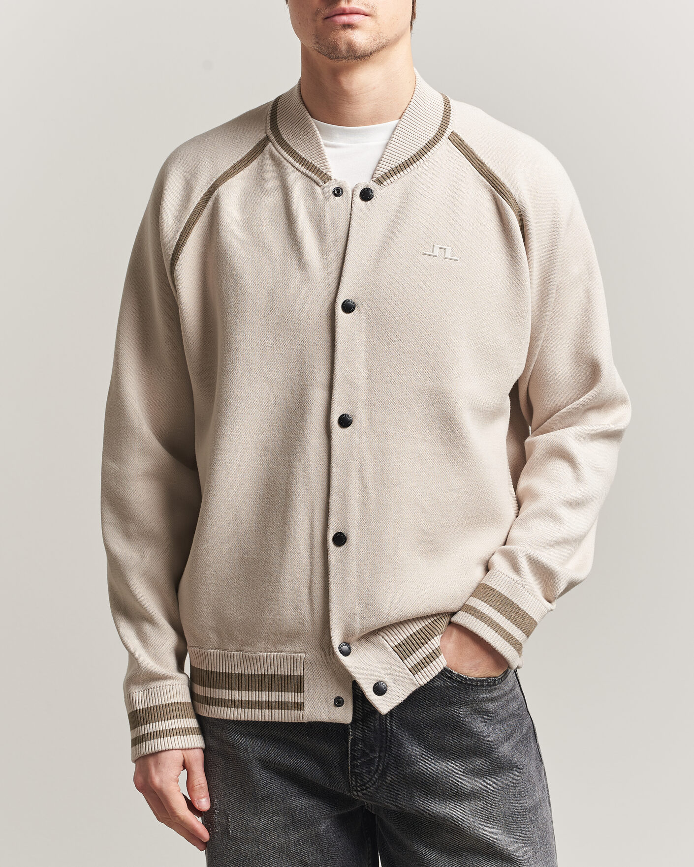 Heren | Jassen | J.Lindeberg | Stanley Jacquard Knit Bomber Moonbeam