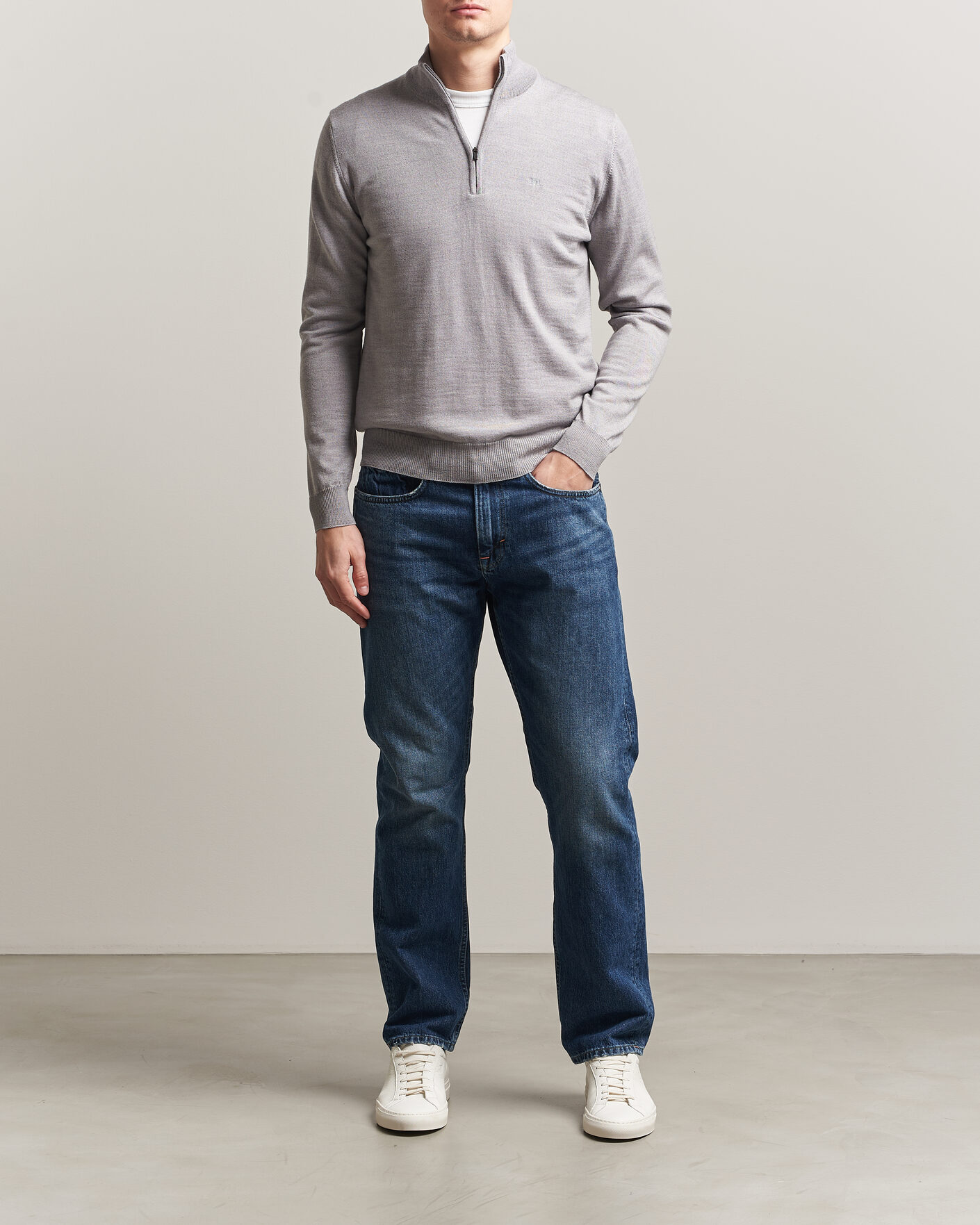 Heren | Truien | J.Lindeberg | Kiyan Merino Half Zip Light Grey Melange