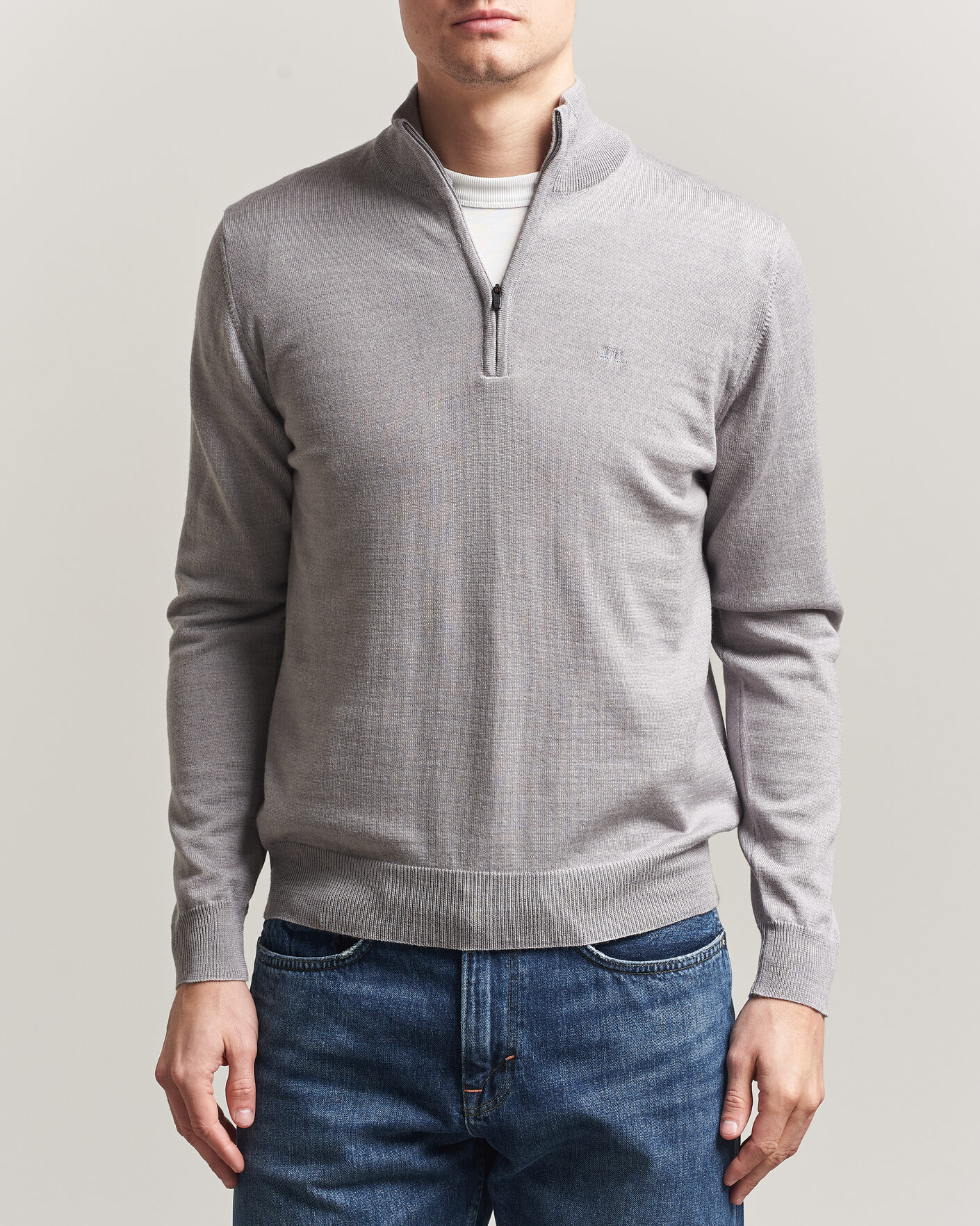 Heren | Truien | J.Lindeberg | Kiyan Merino Half Zip Light Grey Melange