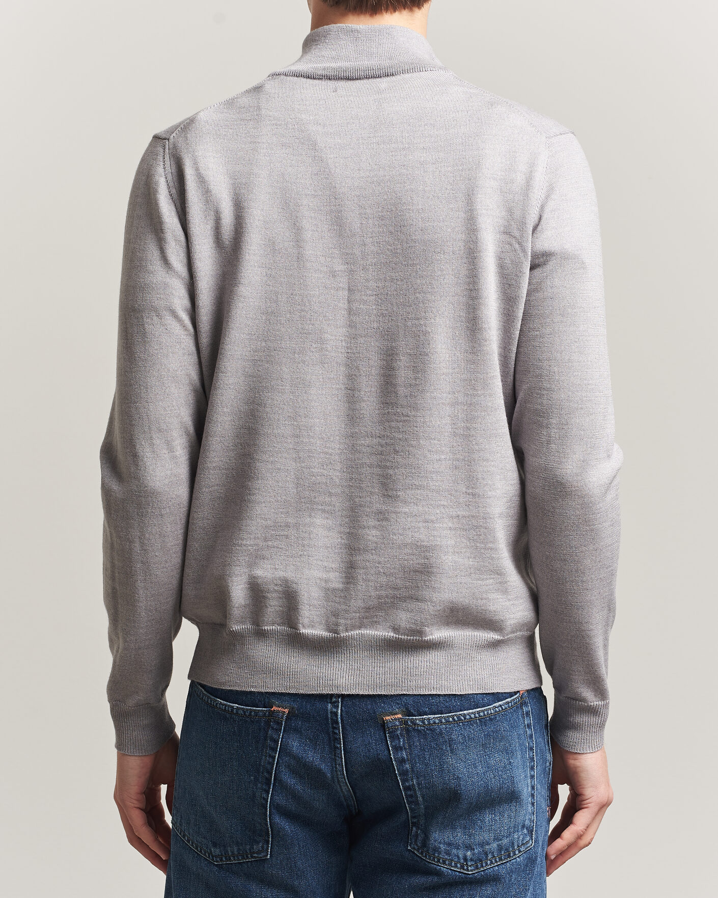 Heren | Truien | J.Lindeberg | Kiyan Merino Half Zip Light Grey Melange