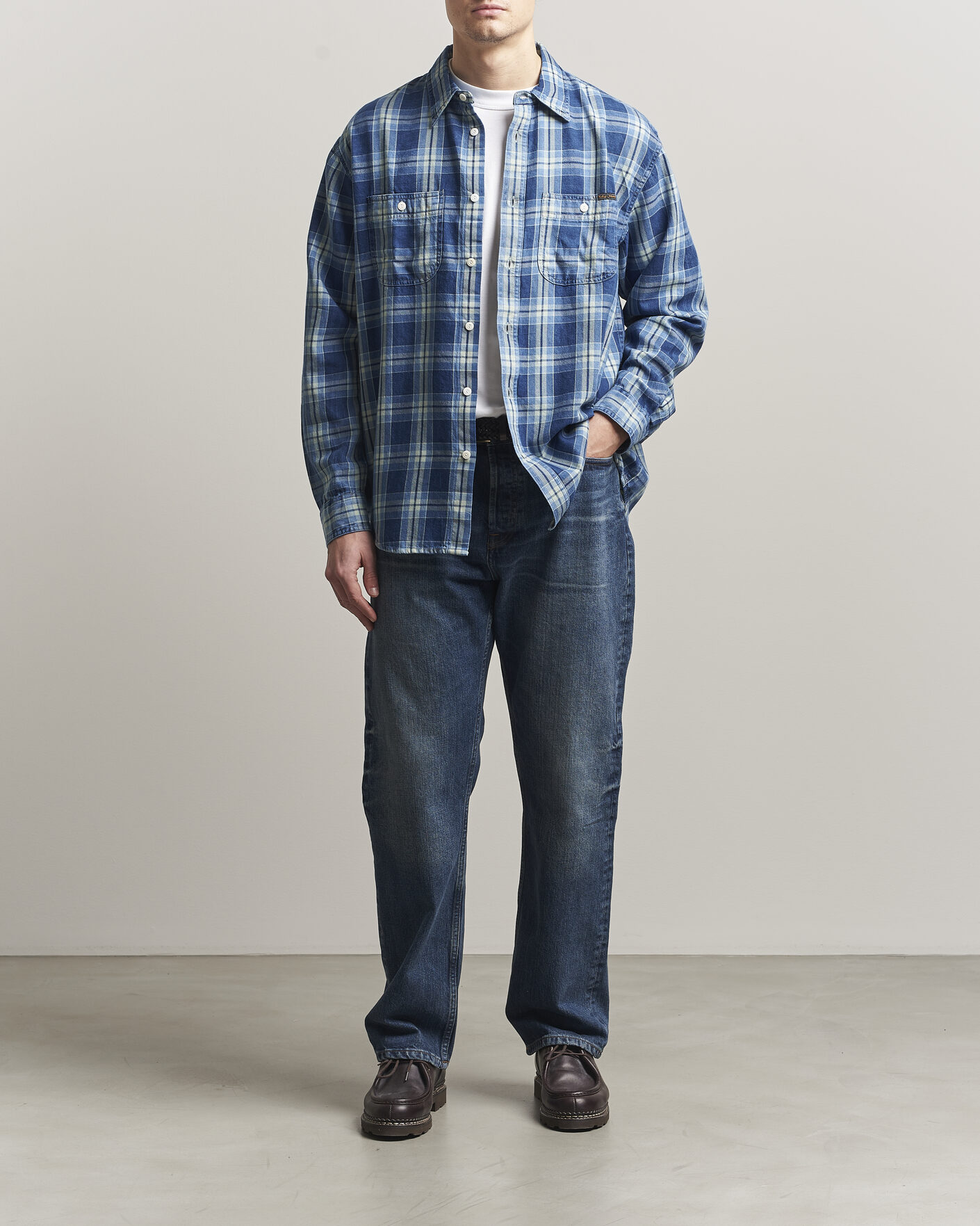 Heren | Overhemden | Nudie Jeans | Julian Checked Worker Shirt Indigo