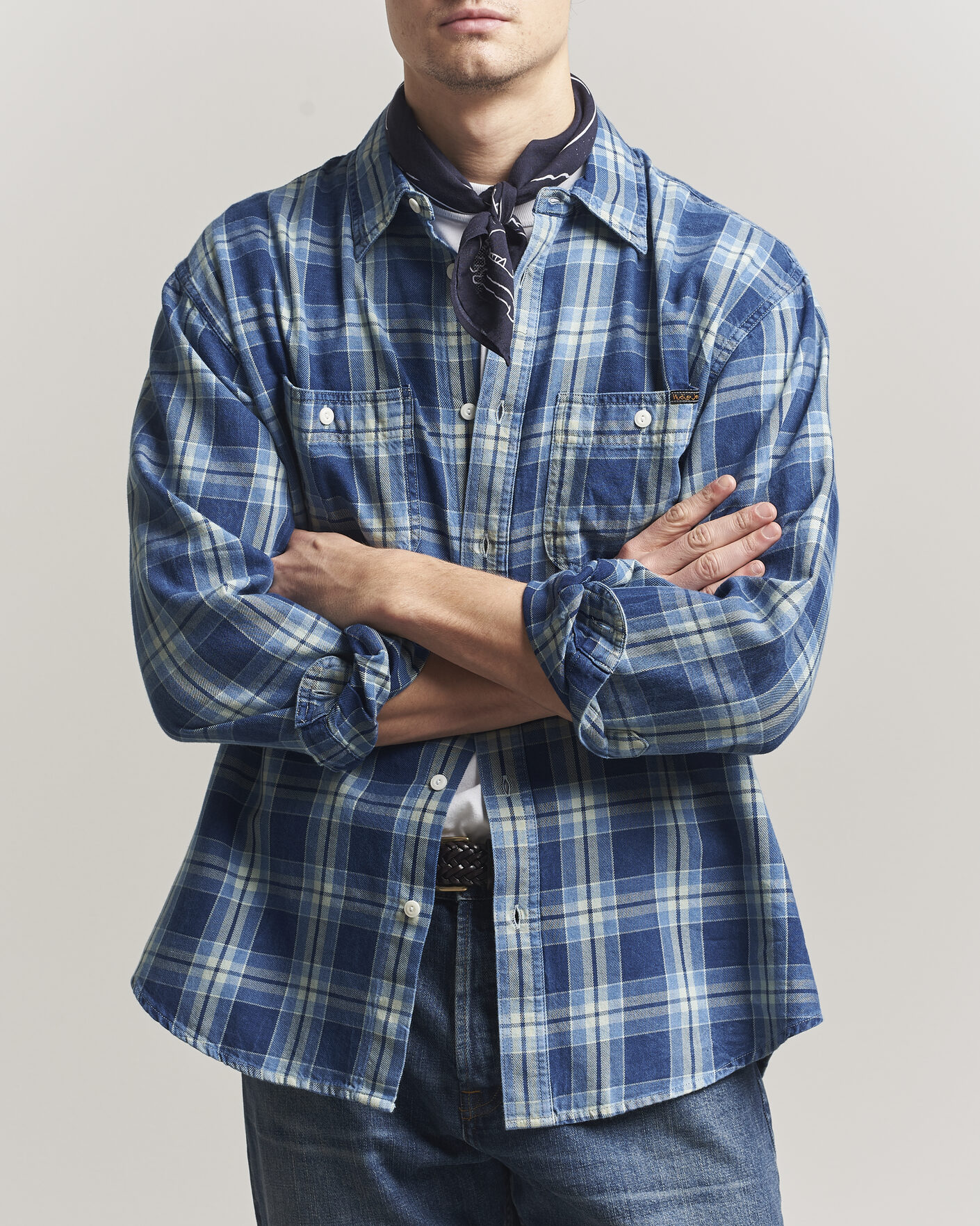 Heren | Overhemden | Nudie Jeans | Julian Checked Worker Shirt Indigo