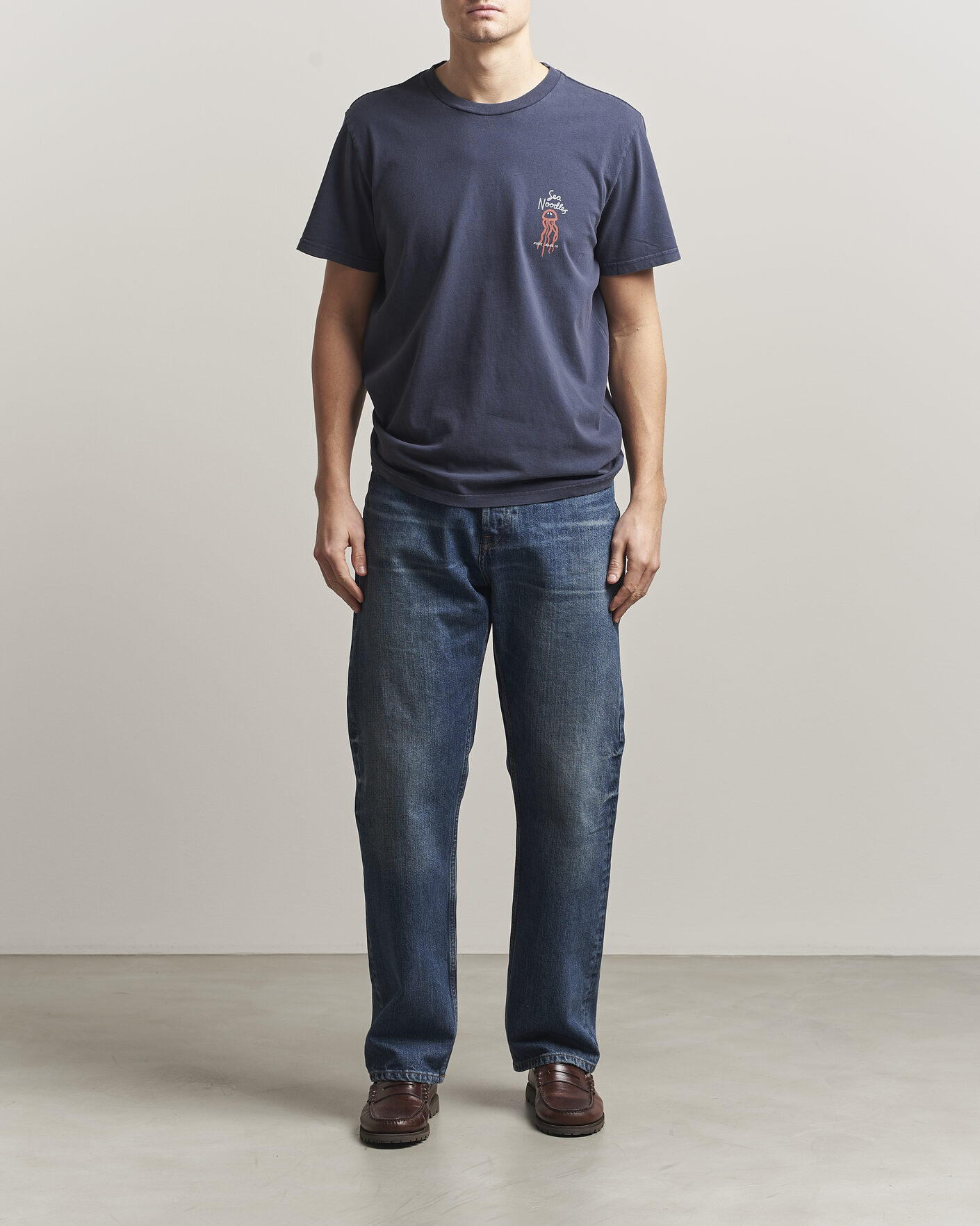 Heren | T-shirts | Nudie Jeans | Roy Printed T-Shirt Dark Blue