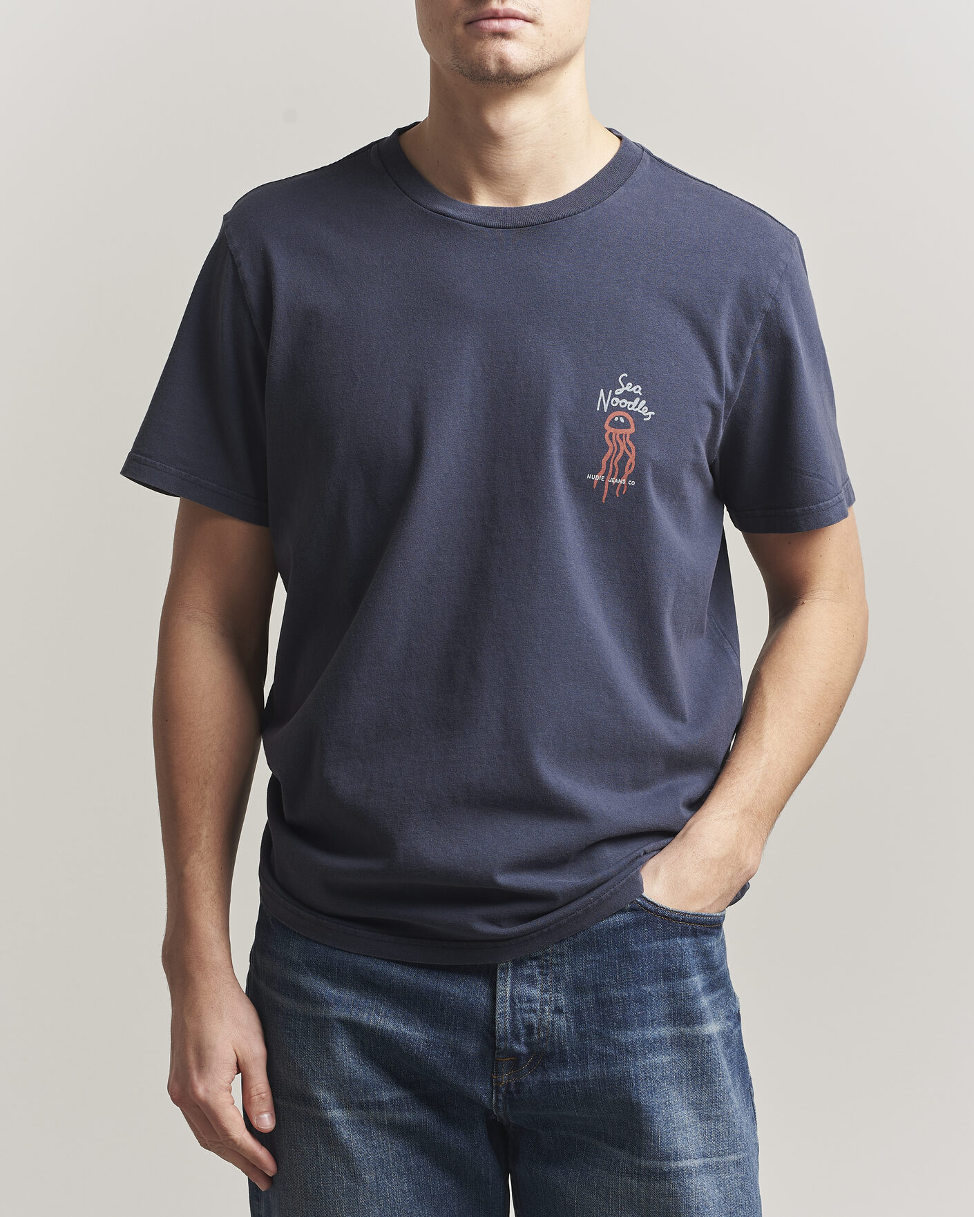 Heren | T-shirts | Nudie Jeans | Roy Printed T-Shirt Dark Blue