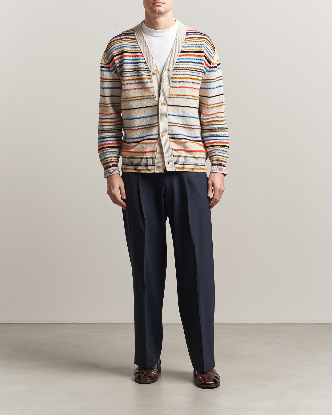 Heren | Truien | Paul Smith | Signature Stripe Knitted Cardigan White
