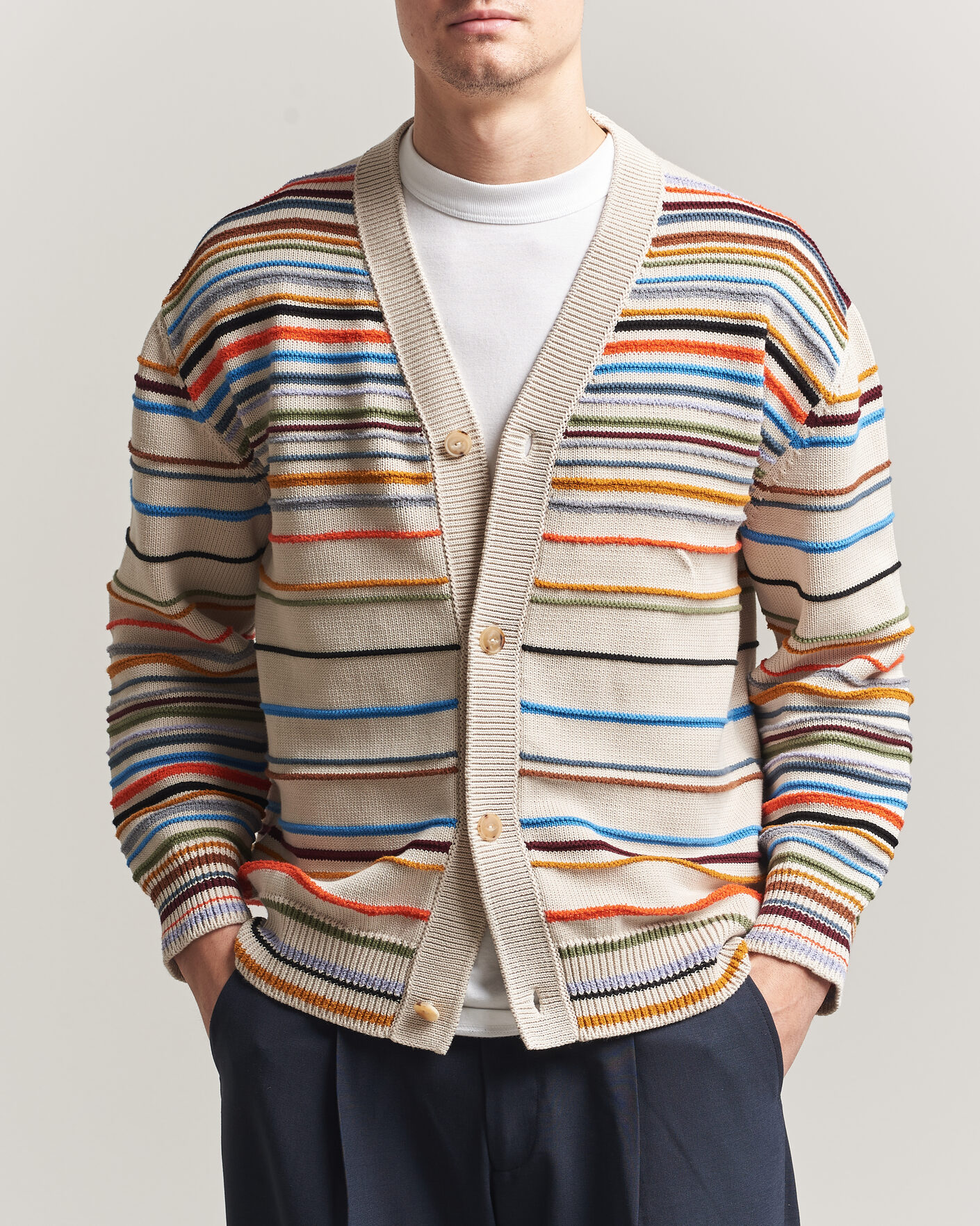 Heren | Truien | Paul Smith | Signature Stripe Knitted Cardigan White