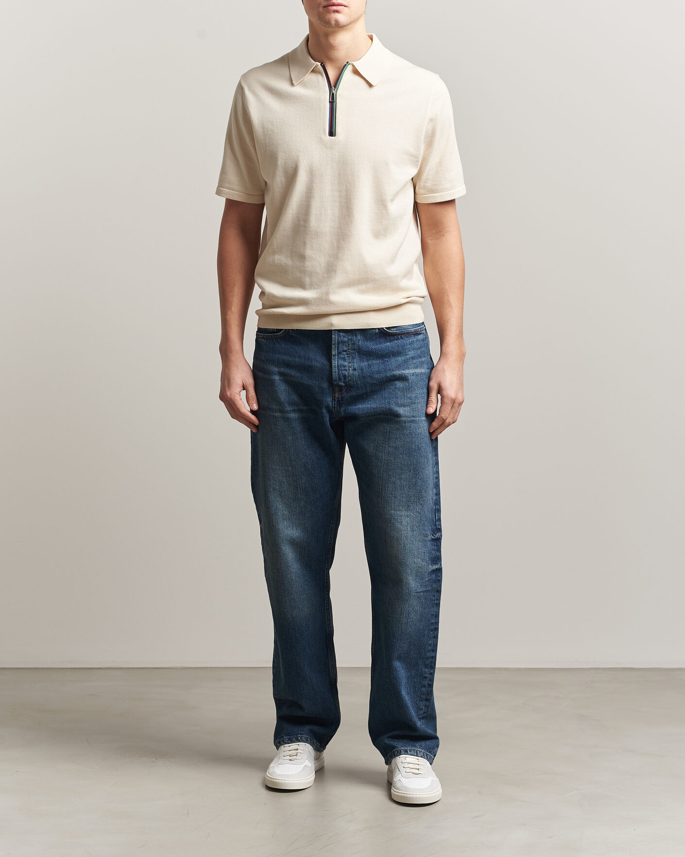 Heren | Polo's | PS Paul Smith | Cotton Knitted Half Zip Polo Off White