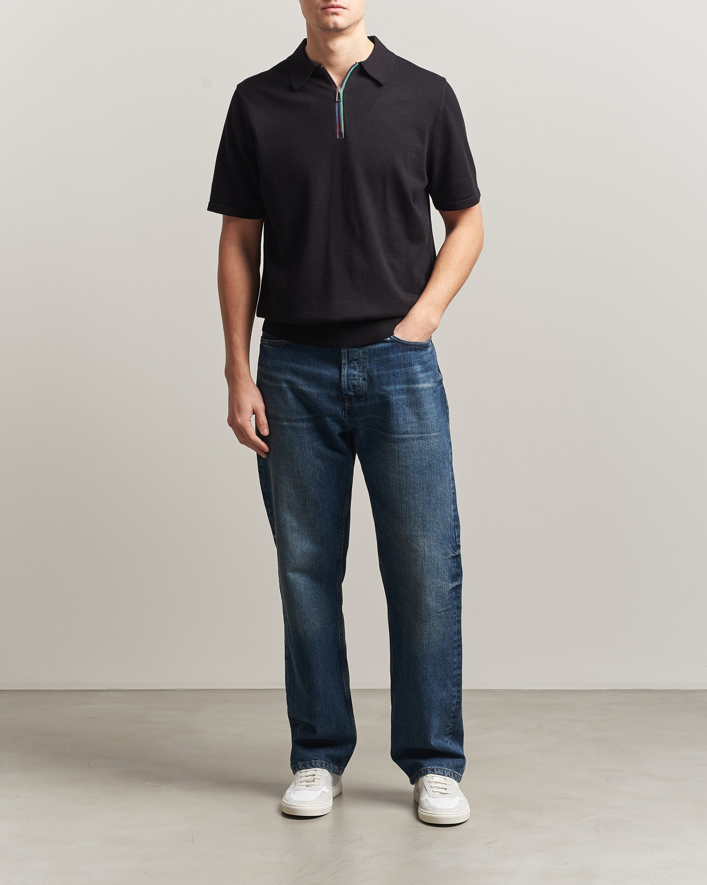 Heren | Polo's | PS Paul Smith | Cotton Knitted Half Zip Polo Black