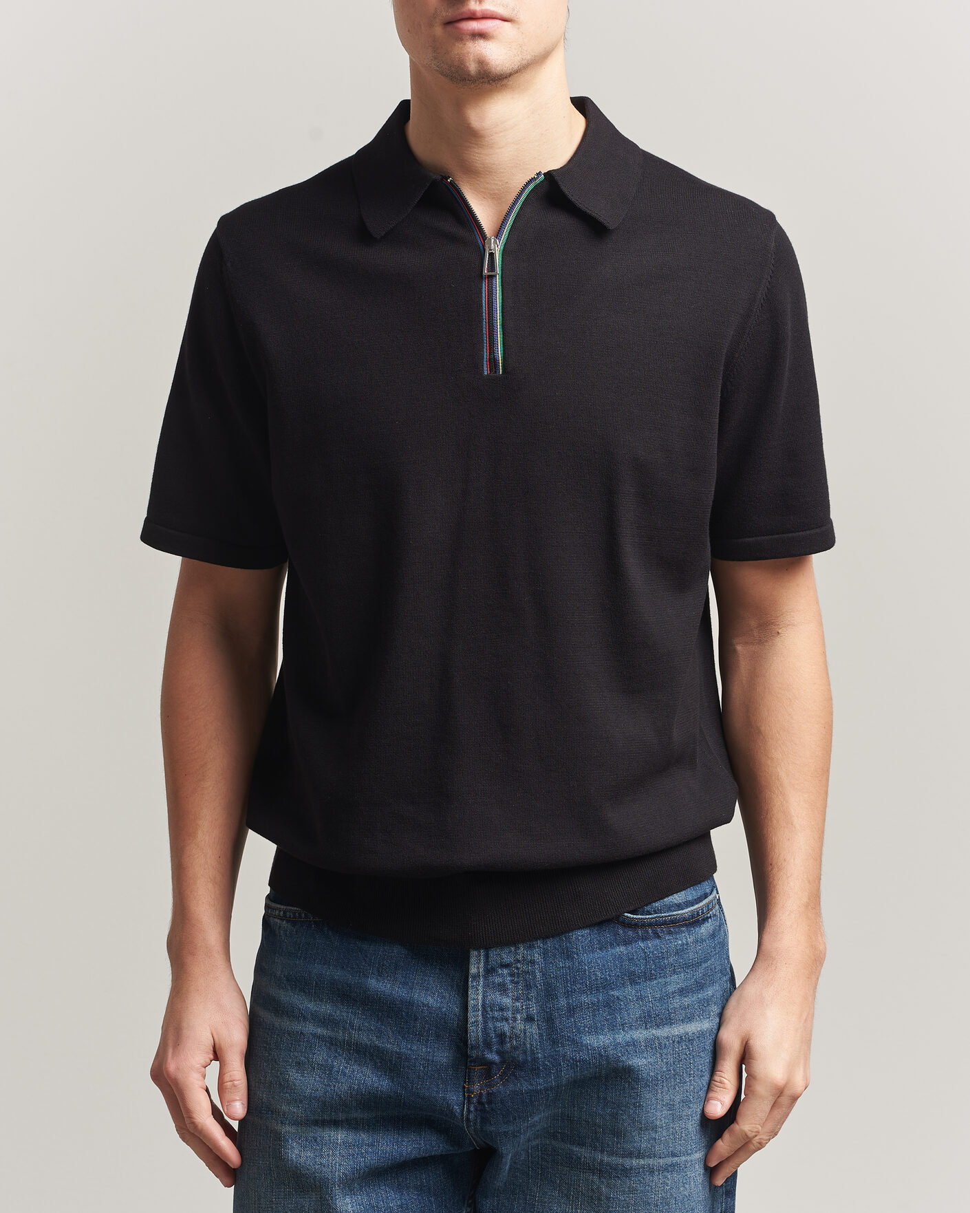 Heren | Polo's | PS Paul Smith | Cotton Knitted Half Zip Polo Black