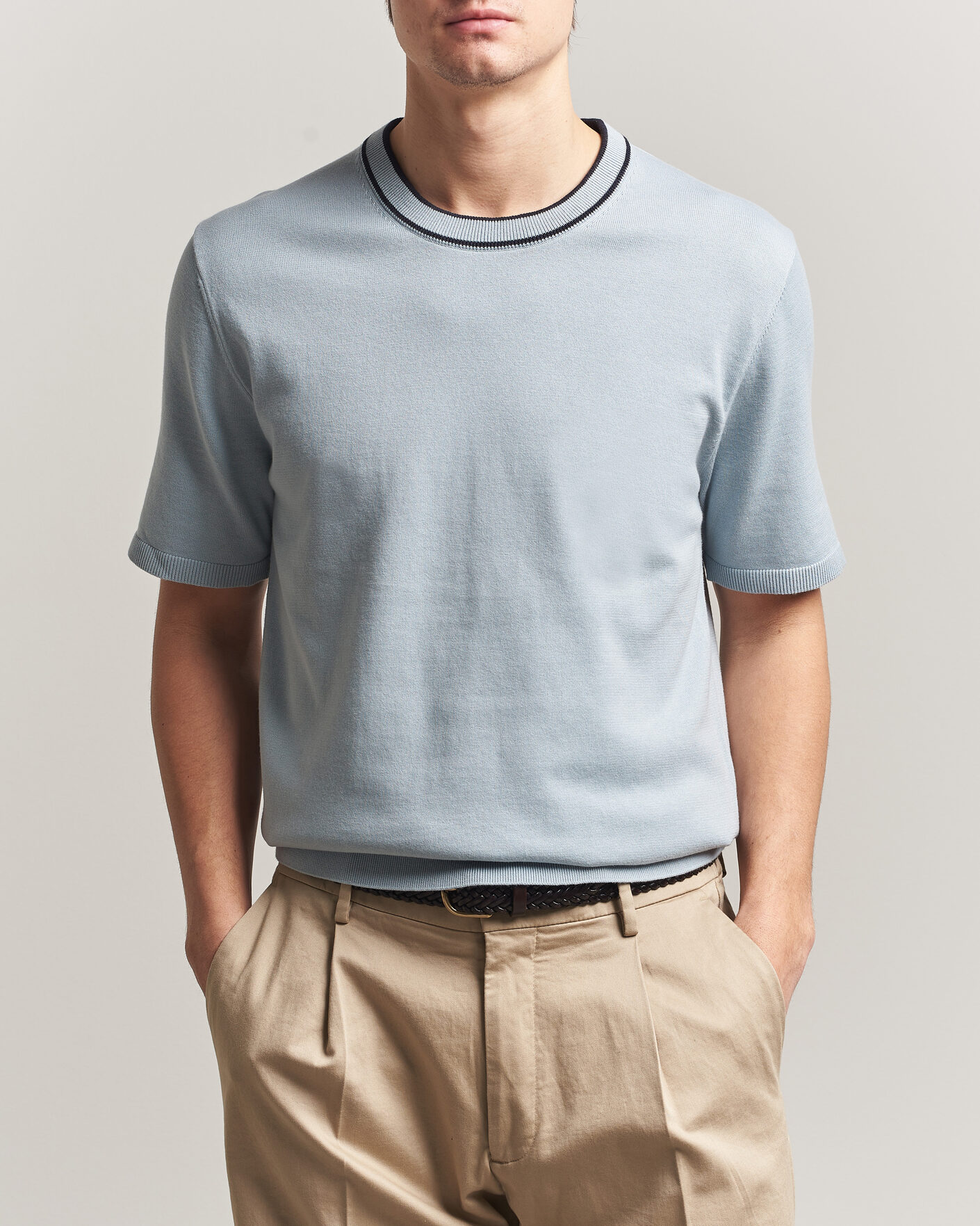 Heren | T-shirts | PS Paul Smith | Cotton Knitted T-Shirt Light Blue