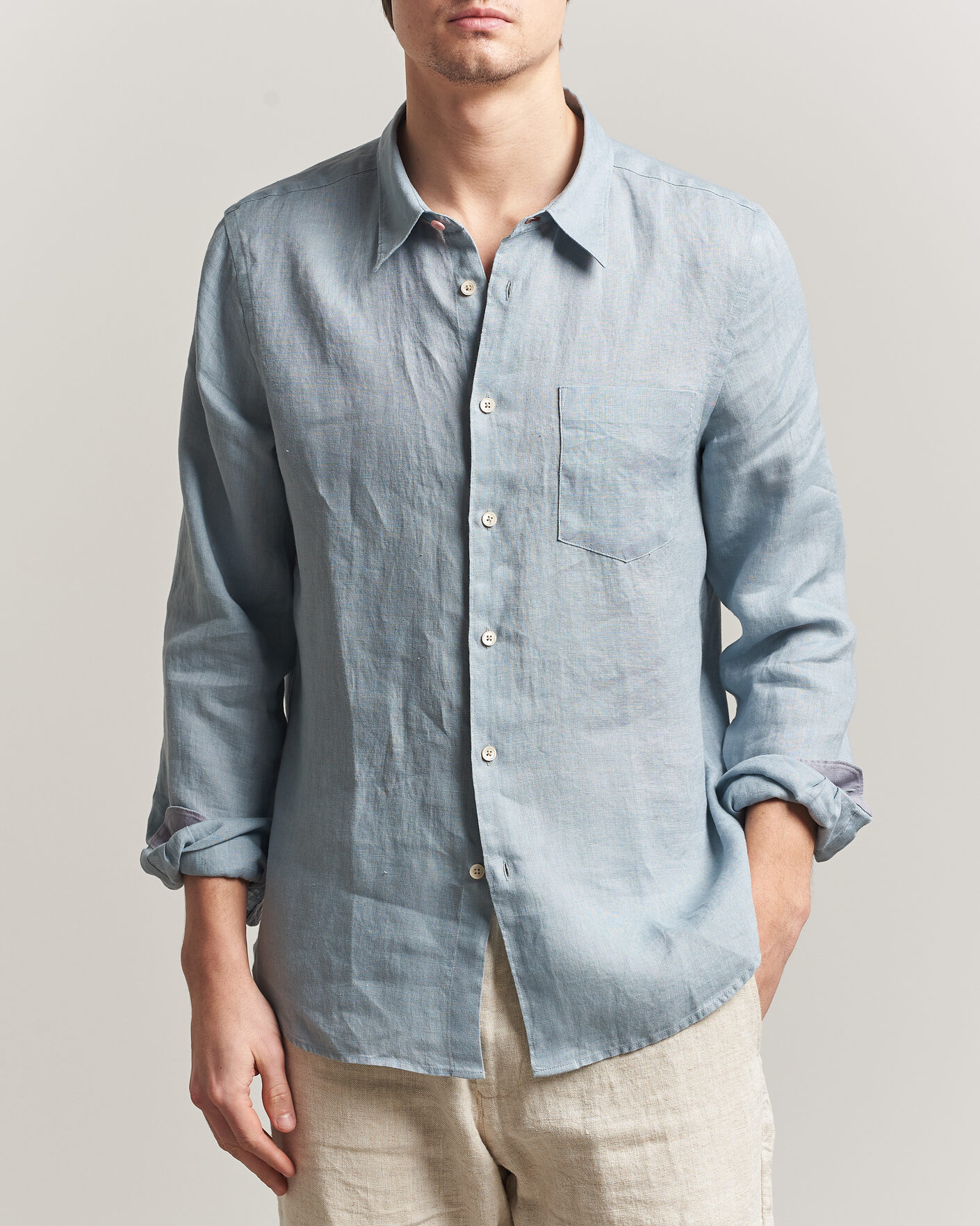 Heren | Overhemden | PS Paul Smith | Tailored Fit Linen Shirt Light Blue