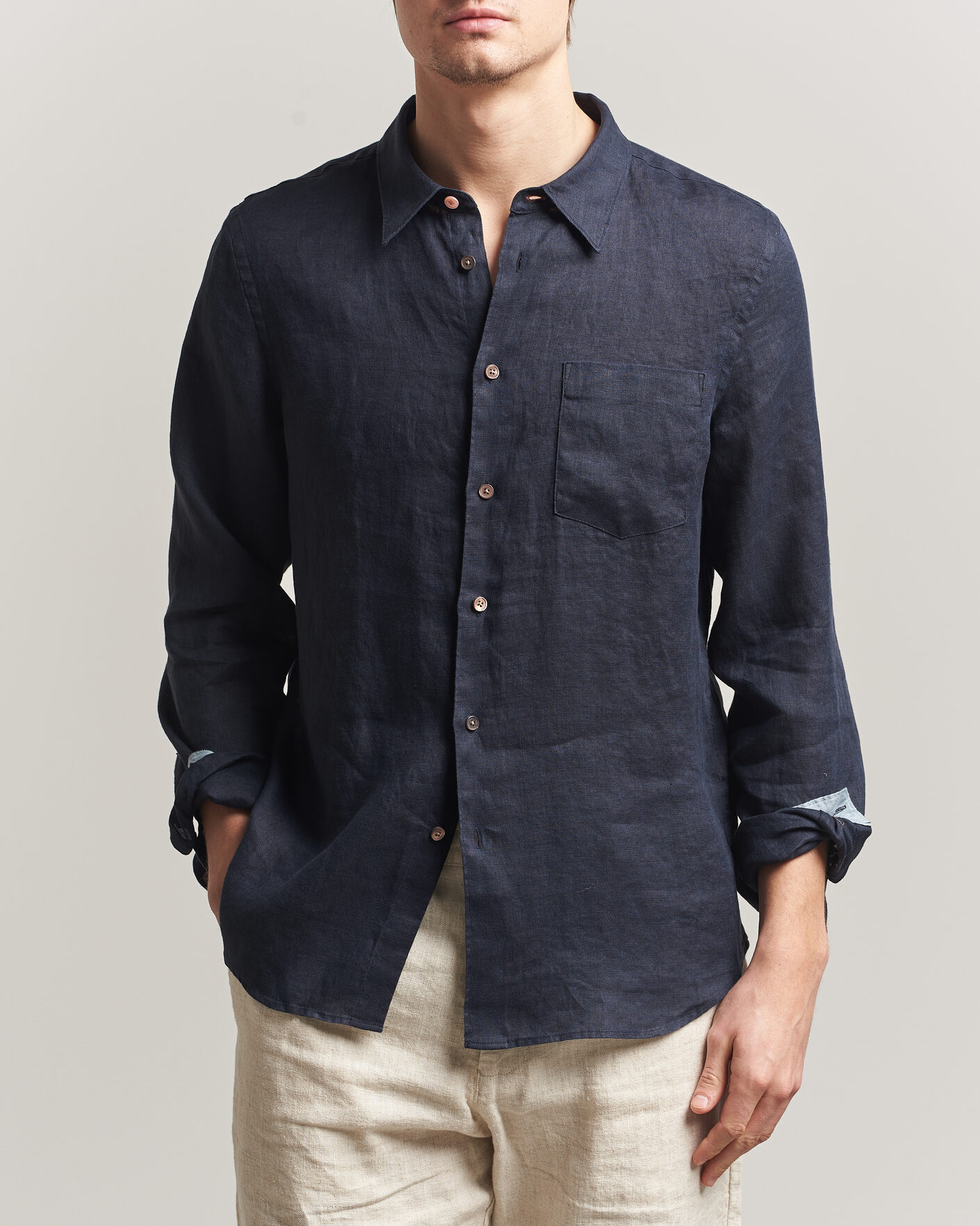 Heren | Overhemden | PS Paul Smith | Tailored Fit Linen Shirt Navy
