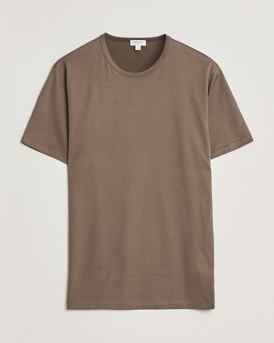 Heren | T-shirts | Sunspel | Crew Neck Q82 Cotton T-Shirt Dark Cedar