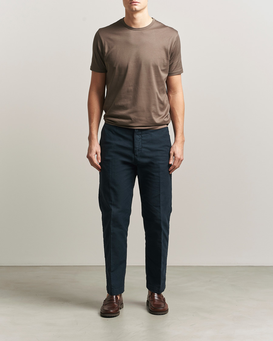 Heren | T-shirts | Sunspel | Crew Neck Q82 Cotton T-Shirt Dark Cedar
