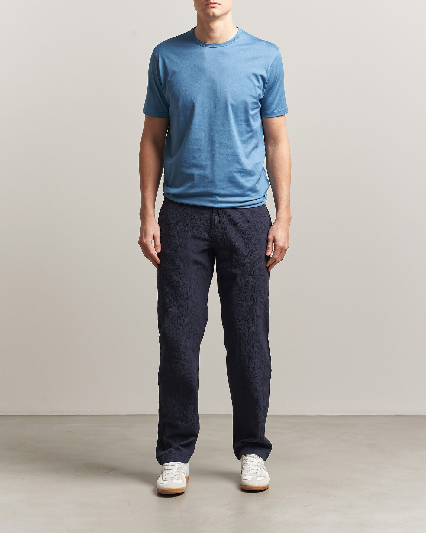 Heren | T-shirts | Sunspel | Crew Neck Q82 Cotton T-Shirt Air Force Blue