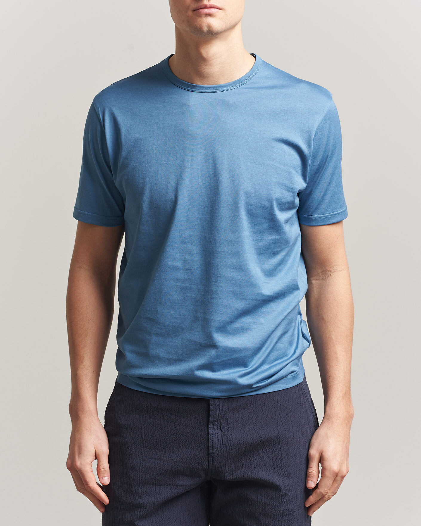 Heren | T-shirts | Sunspel | Crew Neck Q82 Cotton T-Shirt Air Force Blue