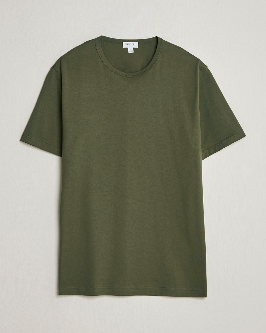Heren | T-shirts | Sunspel | Crew Neck Q82 Cotton T-Shirt Deep Olive
