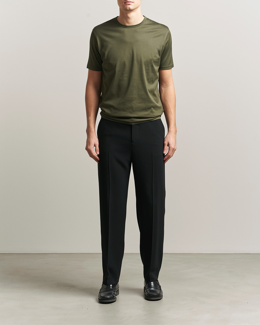 Heren | T-shirts | Sunspel | Crew Neck Q82 Cotton T-Shirt Deep Olive