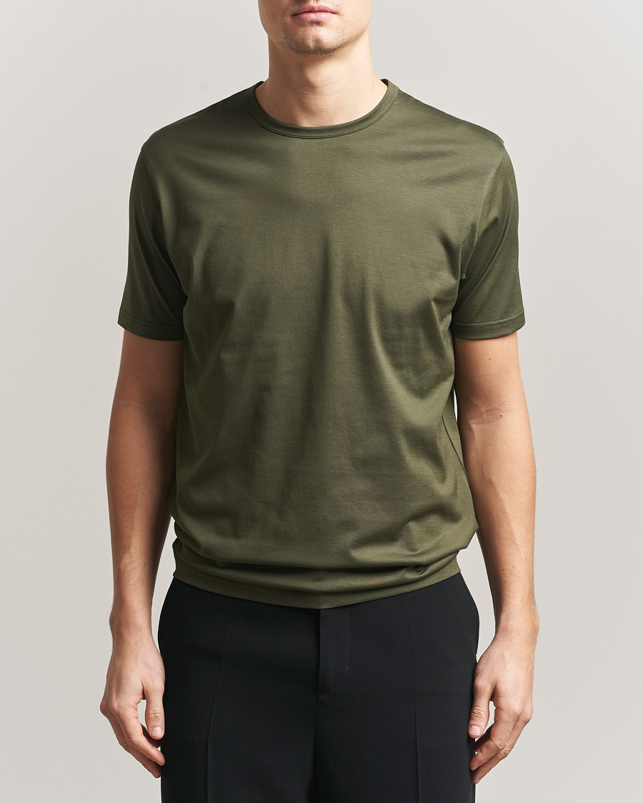 Heren | T-shirts | Sunspel | Crew Neck Q82 Cotton T-Shirt Deep Olive