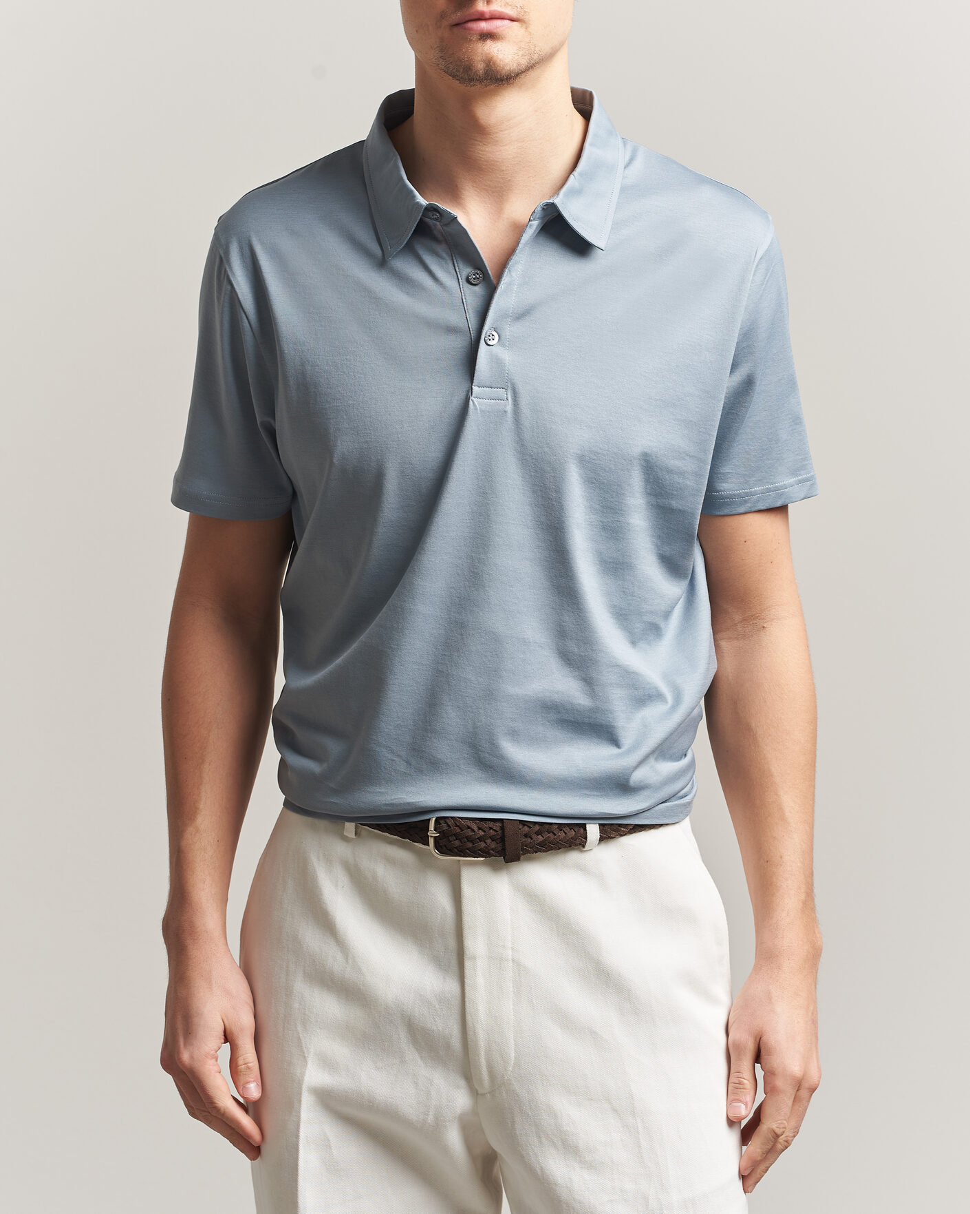 Heren | Polo's | Sunspel | Cotton Jersey Polo Stone Blue