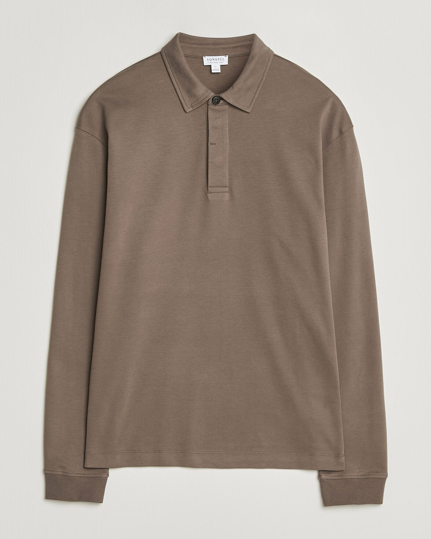 Heren | Polo's | Sunspel | Heavy Weight Supima Cotton Long Sleeve Polo Dark Cedar