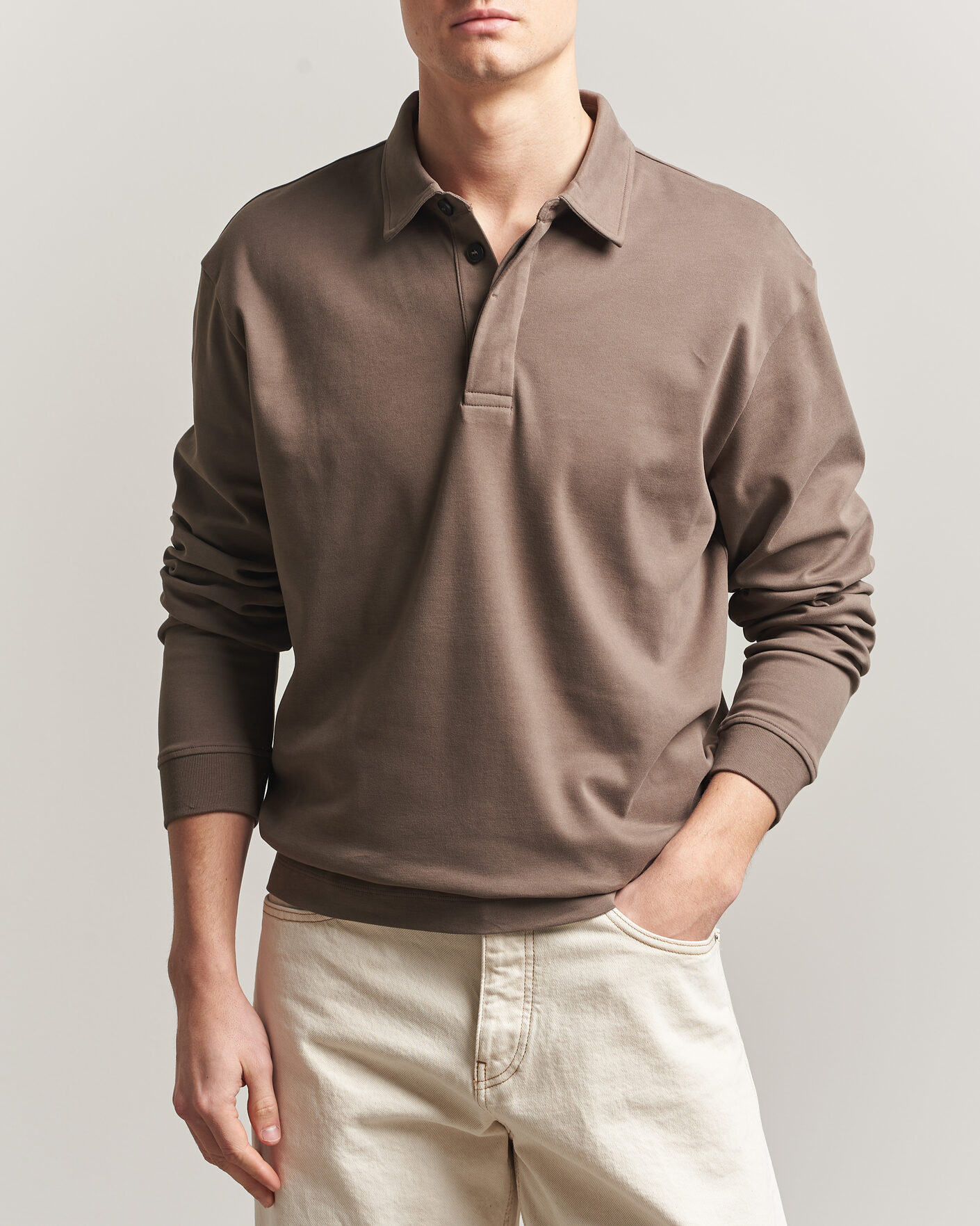 Heren | Polo's | Sunspel | Heavy Weight Supima Cotton Long Sleeve Polo Dark Cedar