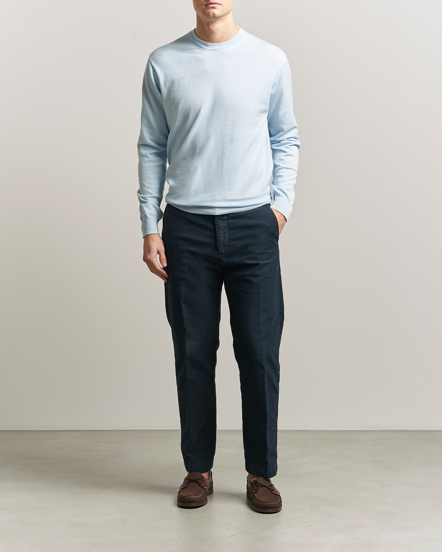 Heren | Truien | Sunspel | Lightweight Knitted Cotton Crew Pastel Blue