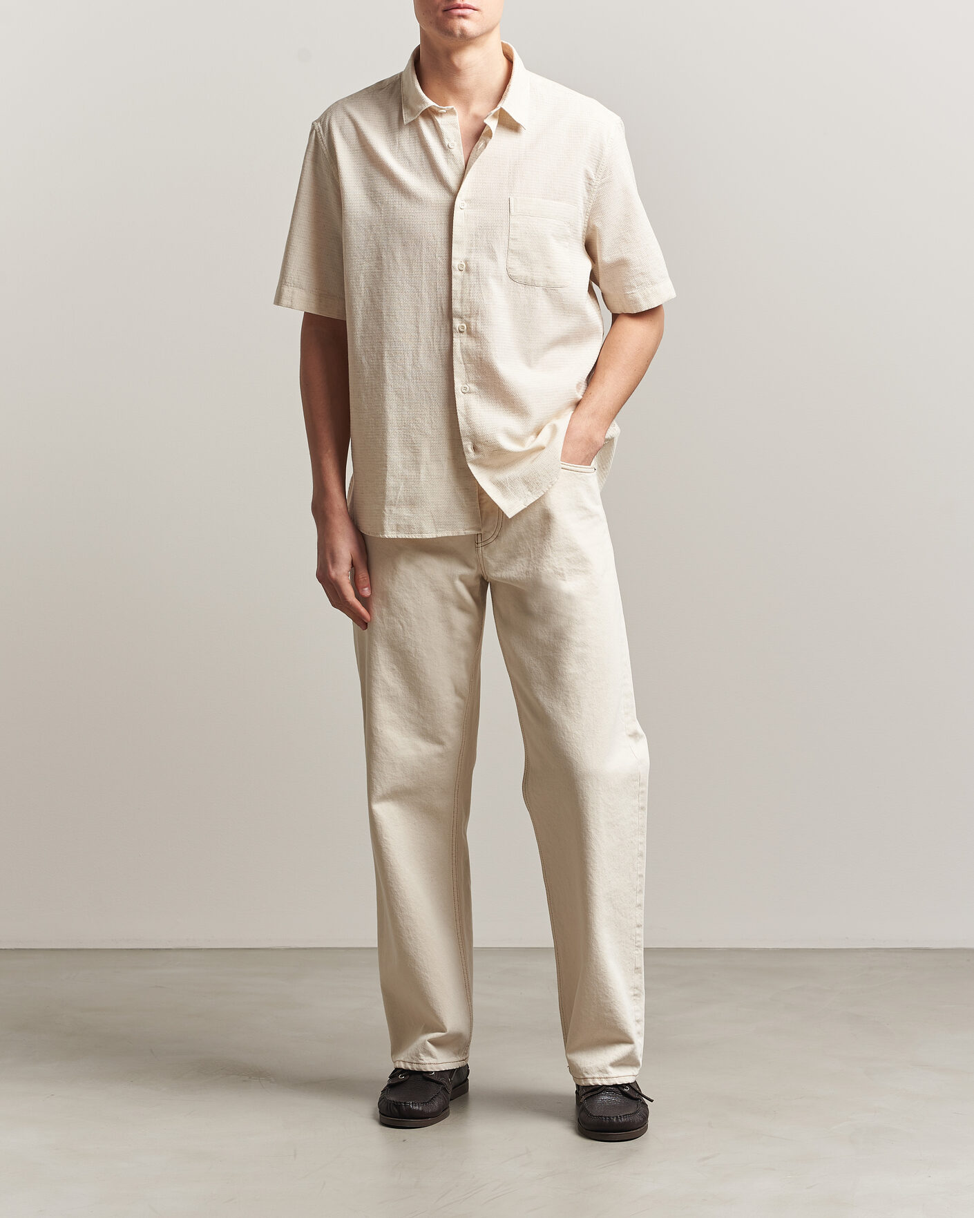 Heren | Overhemden | Sunspel | Natural Texture Linen Shirt Ecru